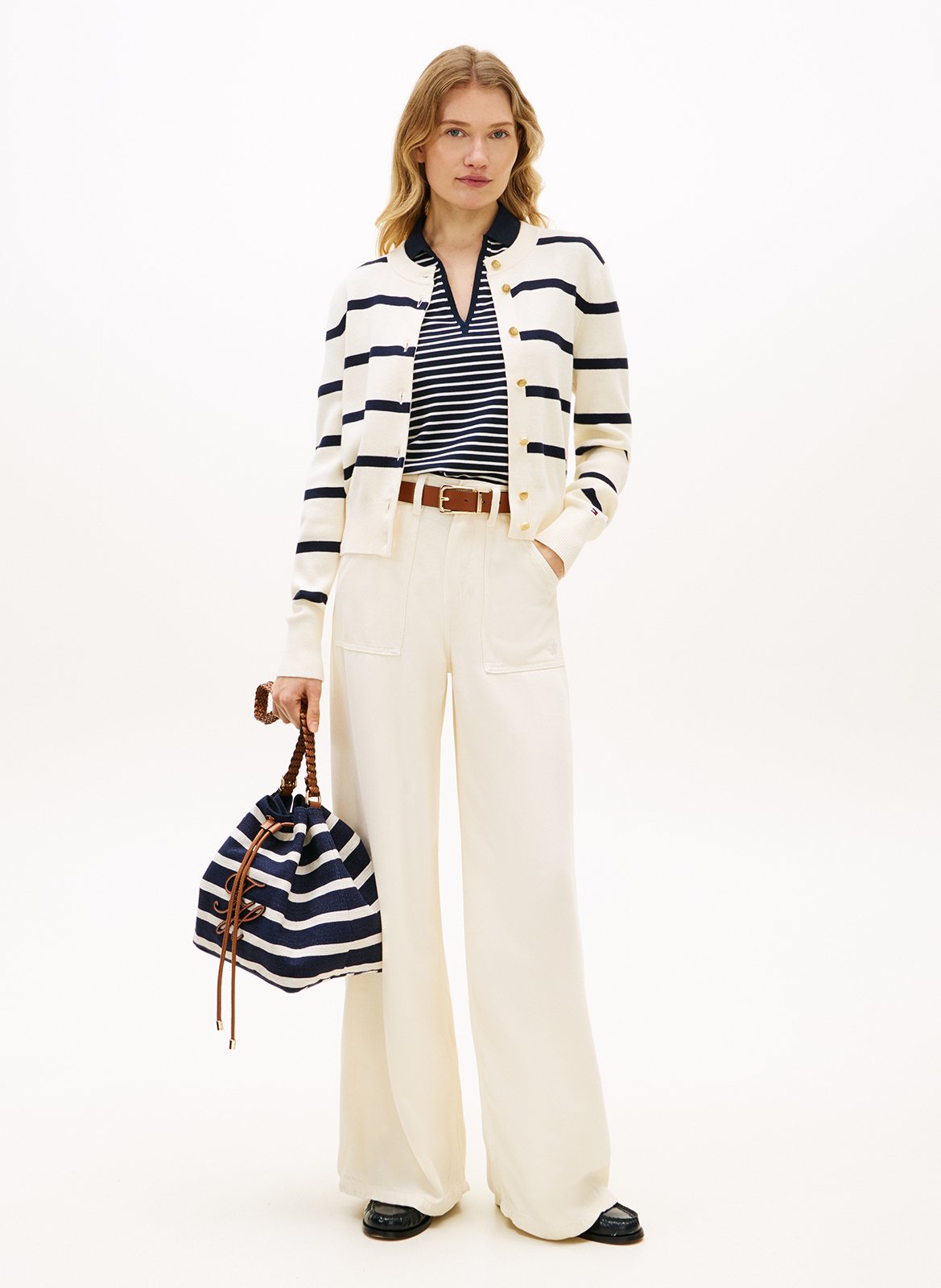 Getailleerd vest met ronde hals in biologisch katoen met strepen TOMMY HILFIGER Beige