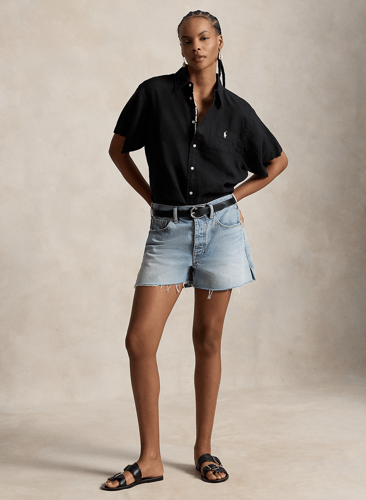 Gerade geschnittenes Leinenhemd mit klassischem Kragen POLO RALPH LAUREN Schwarz