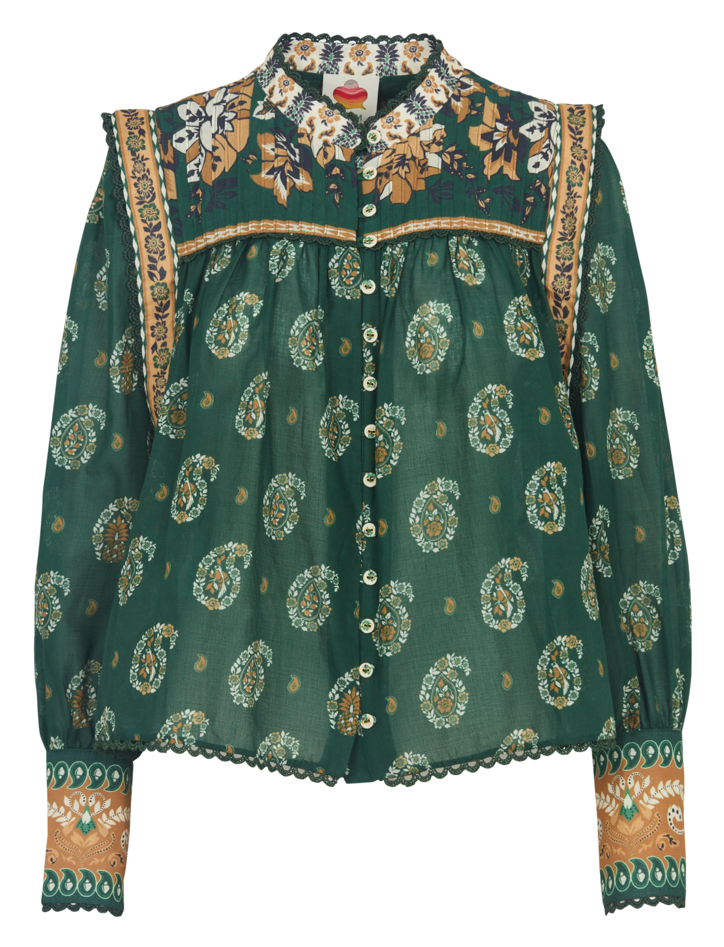 Printed cotton straight blouse with mandarin collar FARM RIO Green