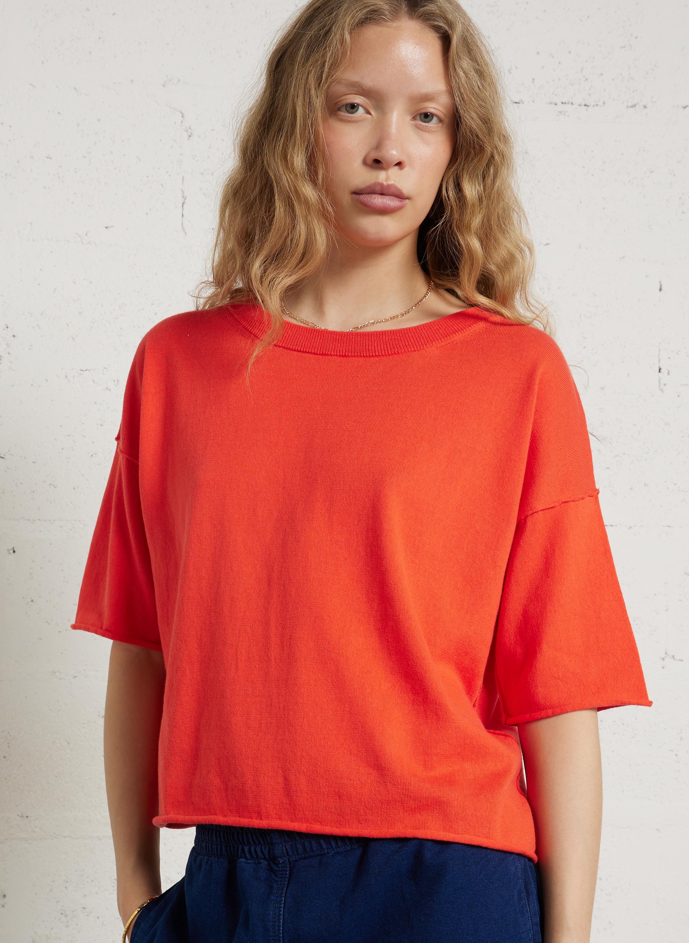 Oversize Bio-Baumwollpullover mit Bootsausschnitt MAISON ANJE Rot