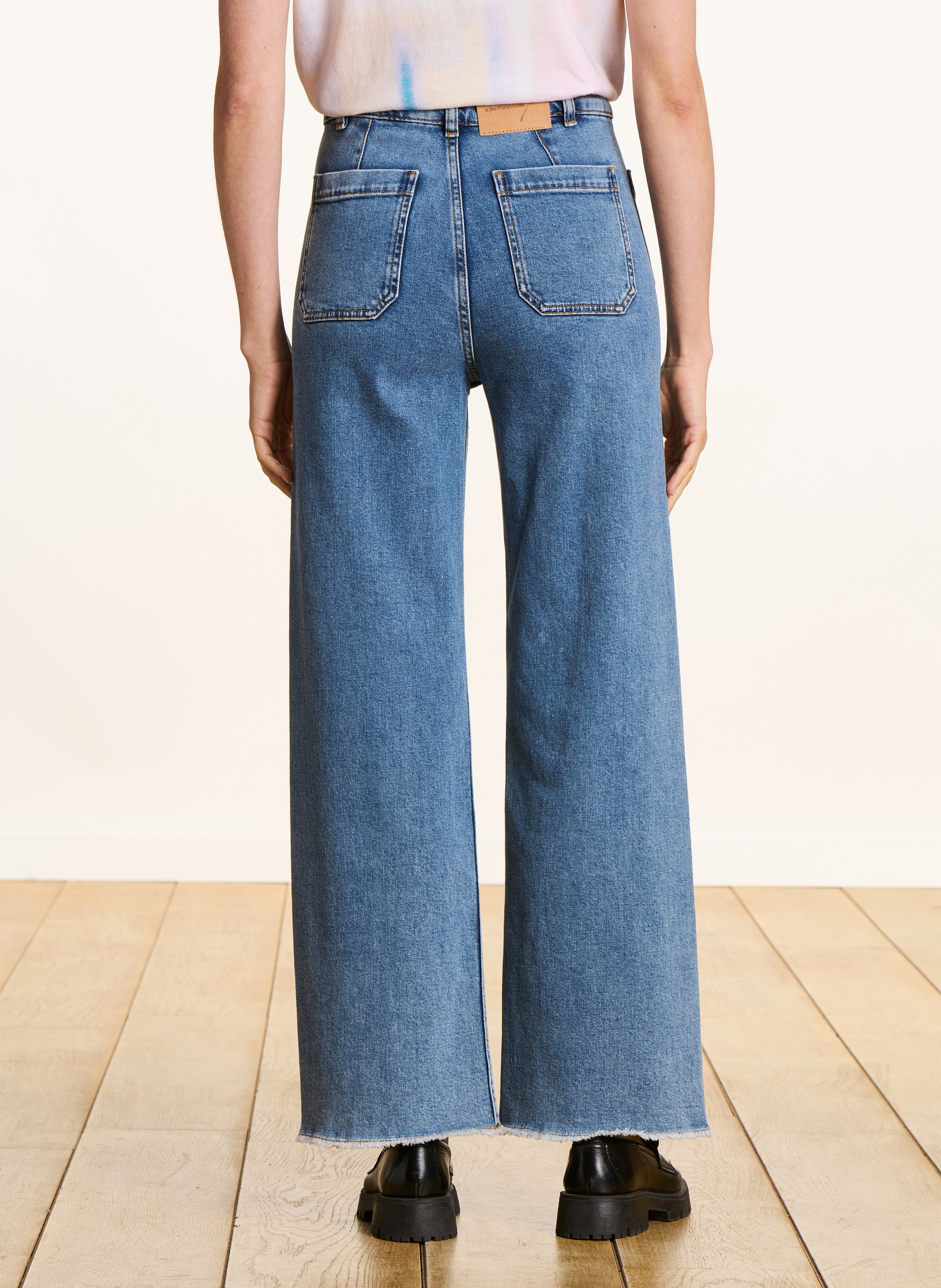 High-waisted straight organic cotton-blend jeans LA FEE MARABOUTEE Blue