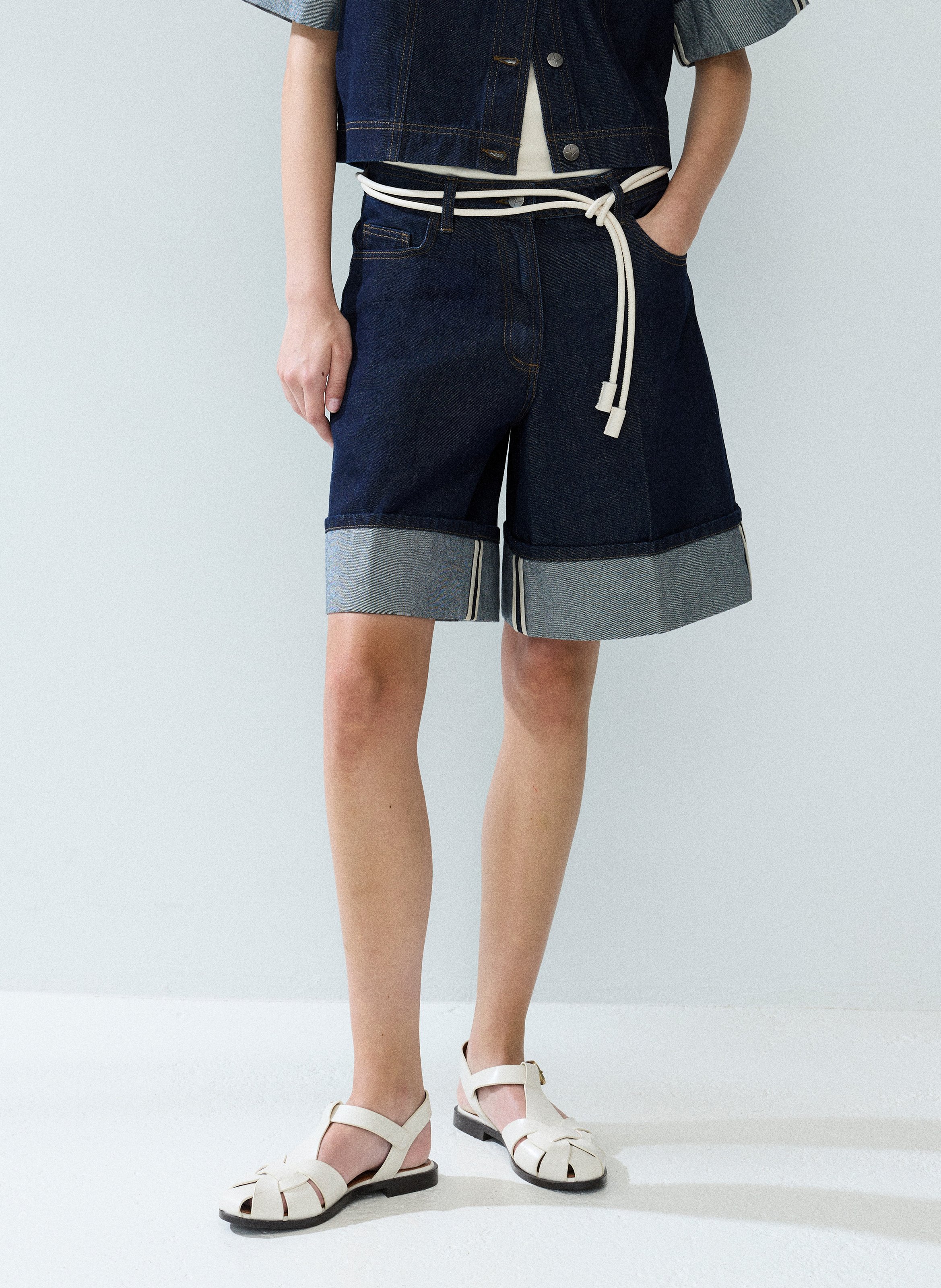 Straight cotton and recycled cotton shorts ROUGE EDIT Blue