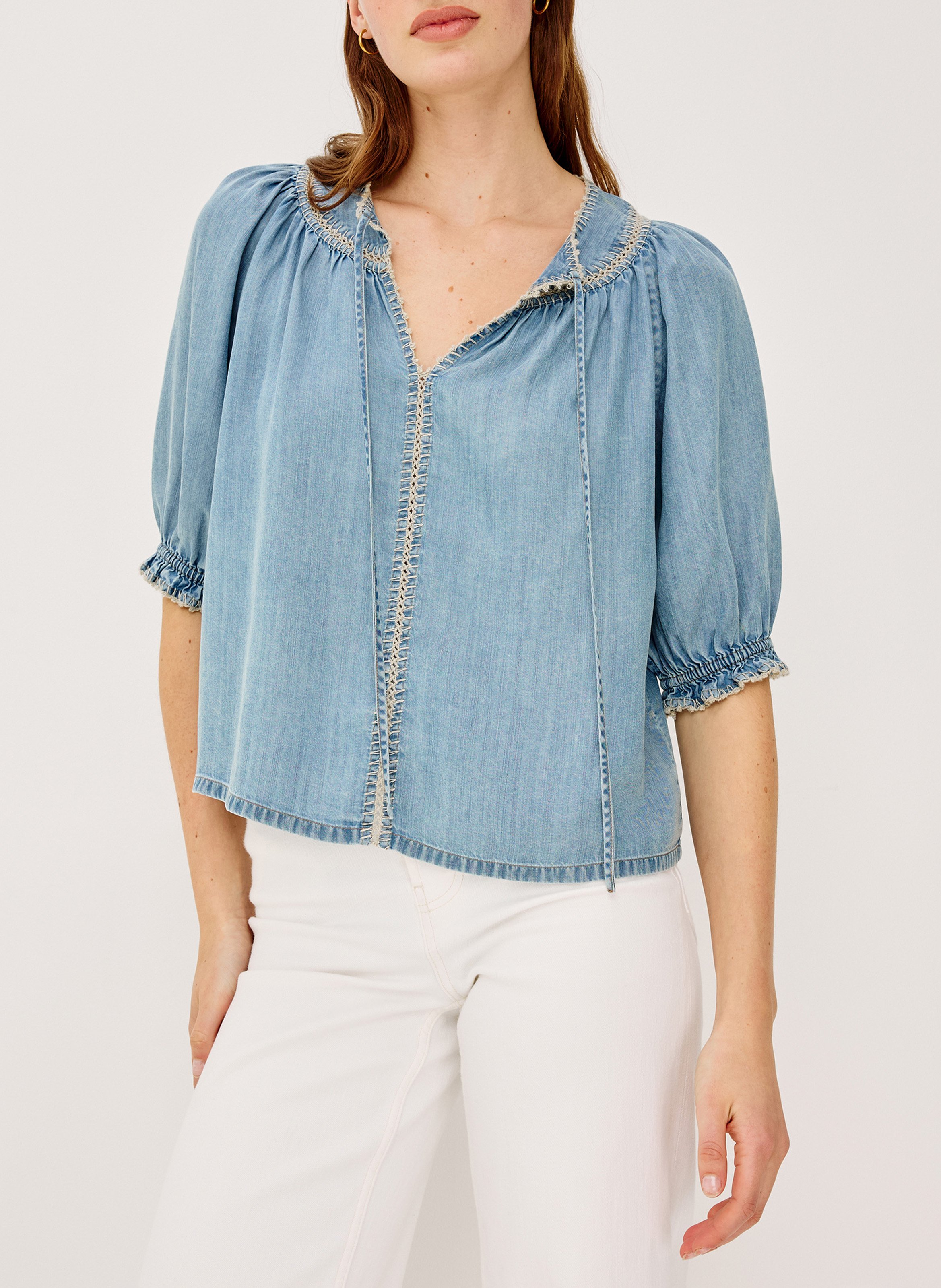 Loose short-sleeve denim blouse RAILS Blue