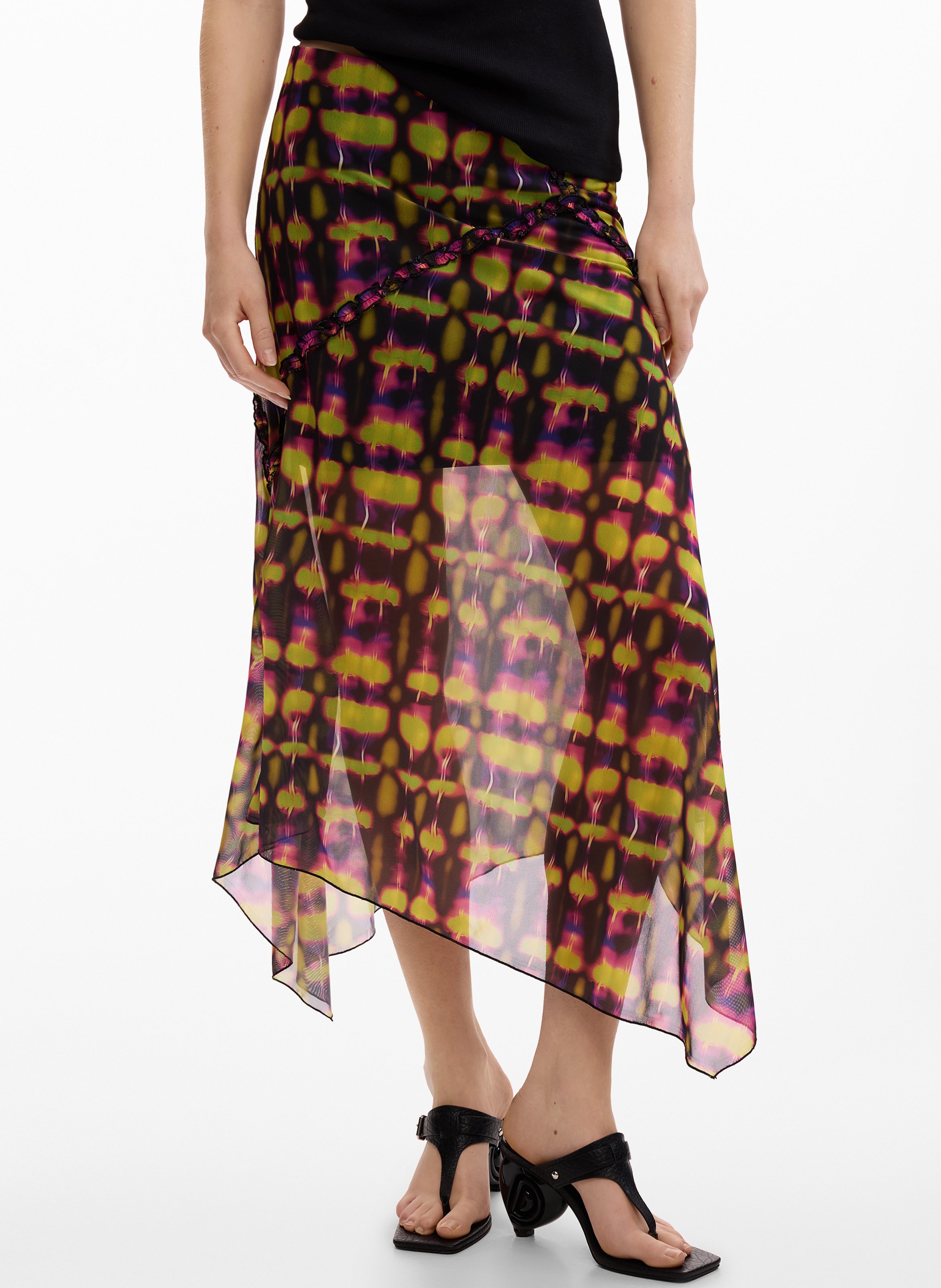 Jupe longue asymétrique imprimée DESIGUAL Vert