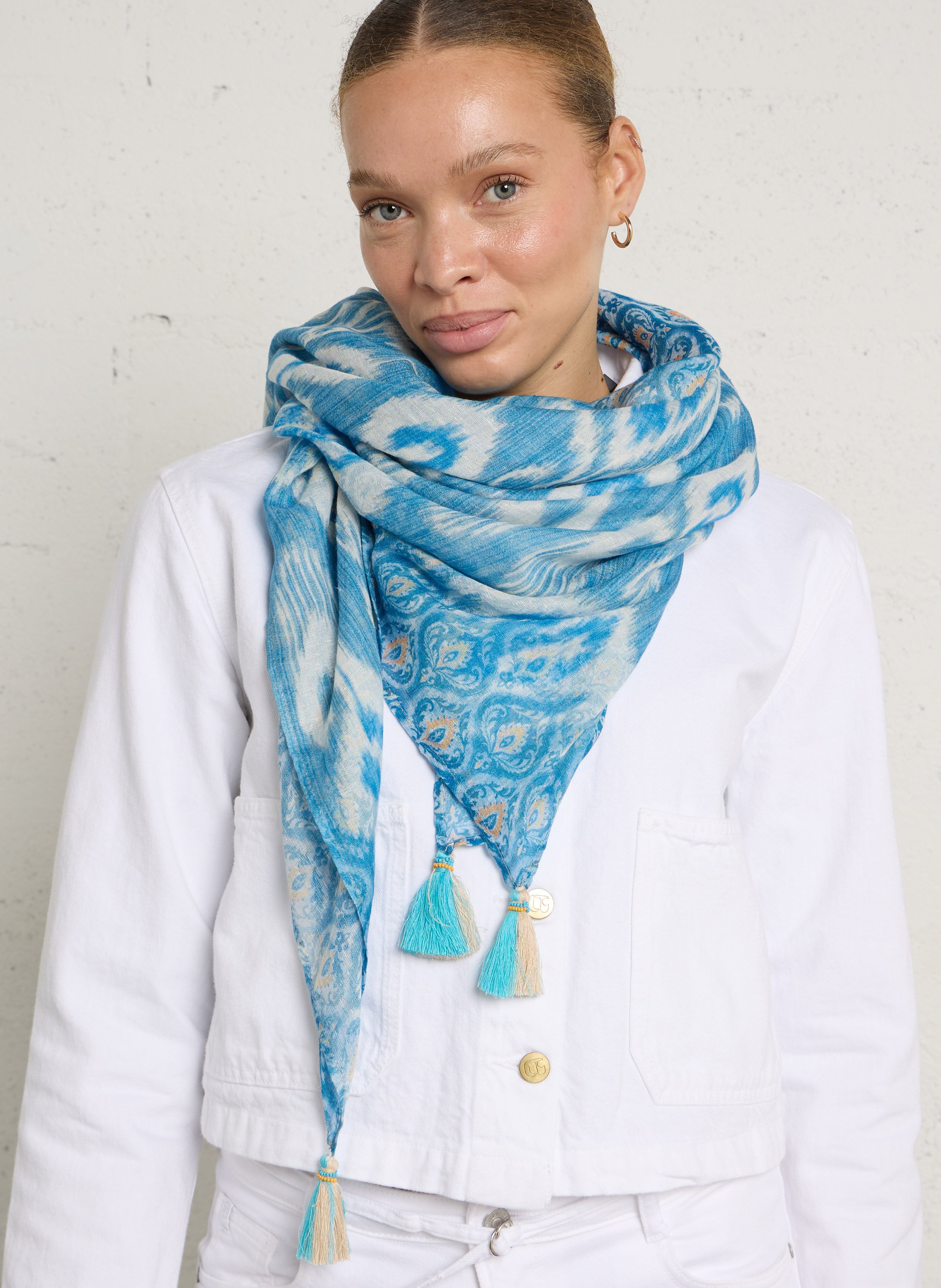 Foulard en coton mélangé imprimé SUD EXPRESS Bleu