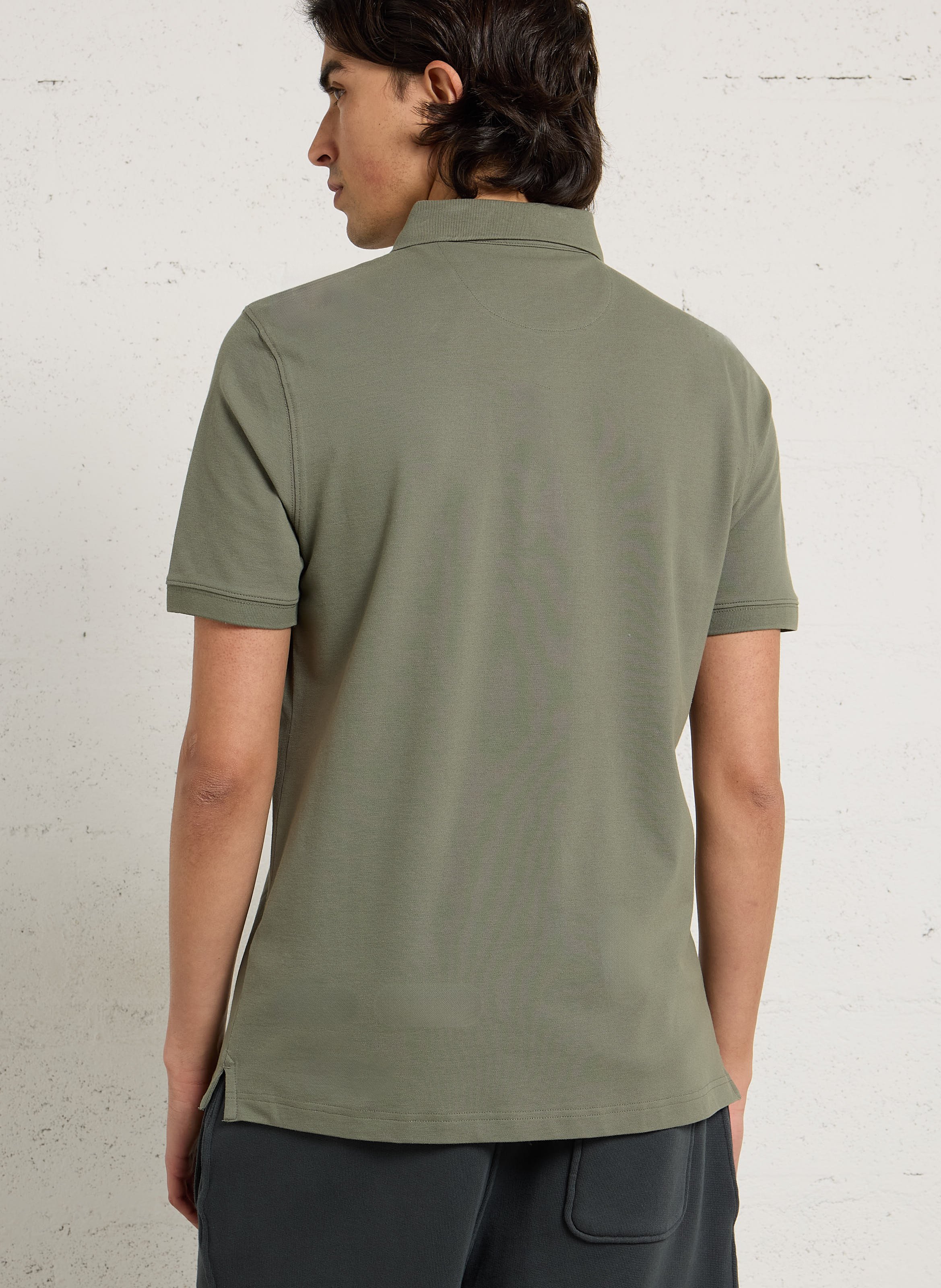 Polo slim-fit brodé en coton stretch EDEN PARK Kaki