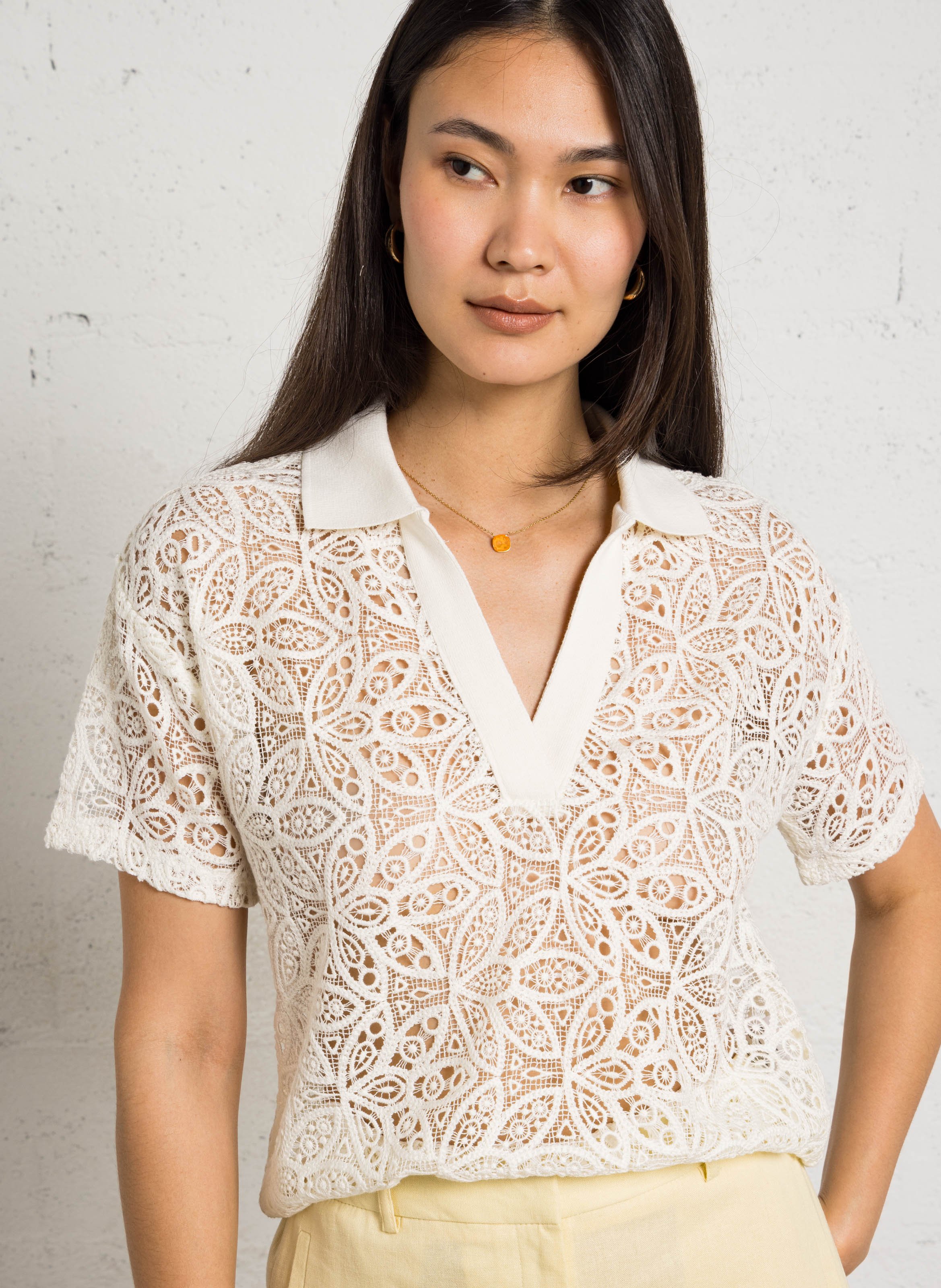 Polo large en dentelle ajourée MAISON 123 Jaune