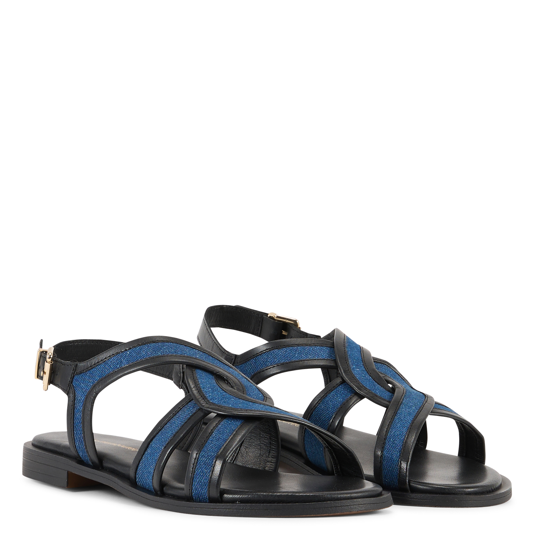 Avarca Berlin - Flache Ledersandalen mit Samt LA FEE MARABOUTEE Blau