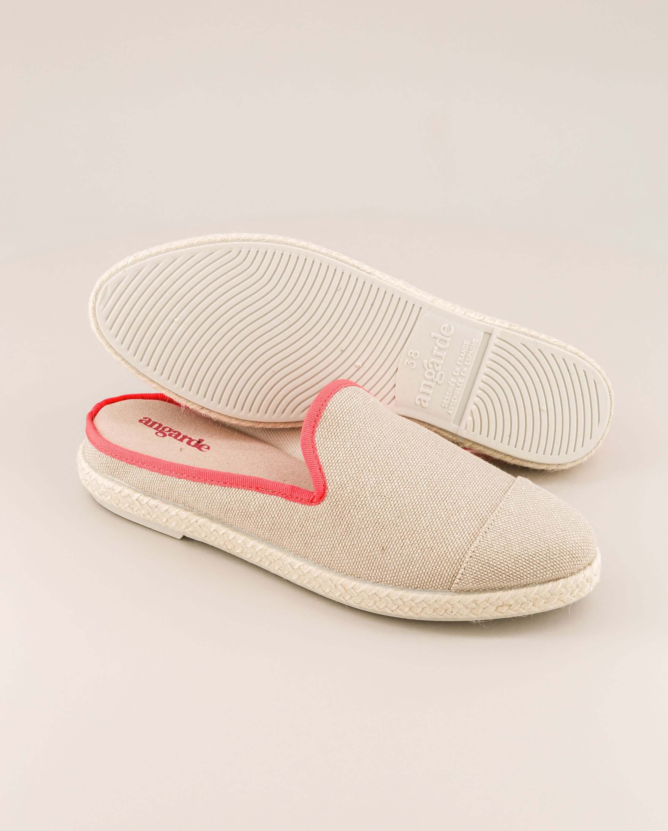 Women's mule, beige cotton with fluorescent pink ANGARDE Beige