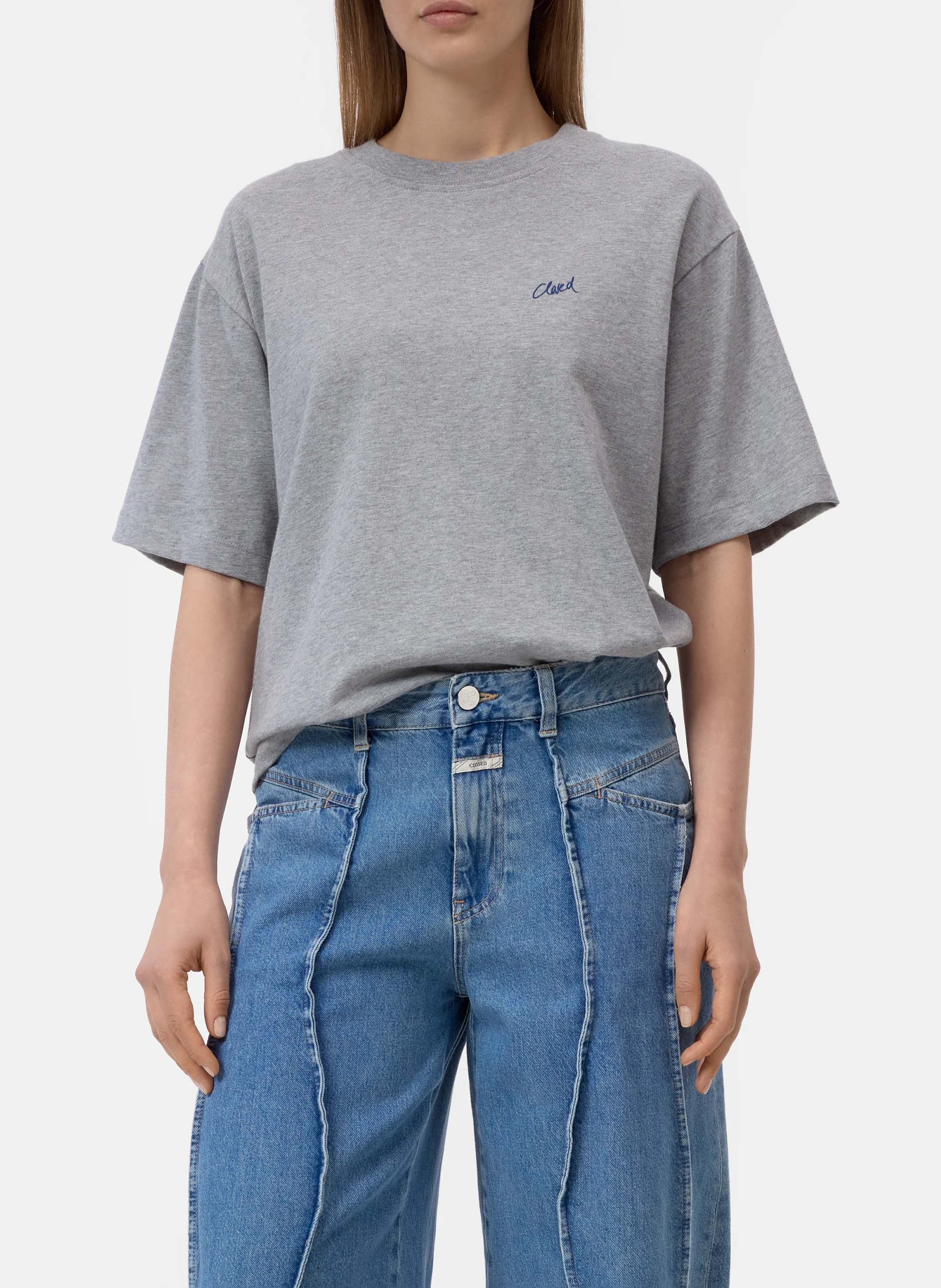 Oversized round neck organic cotton t-shirt CLOSED Grey
