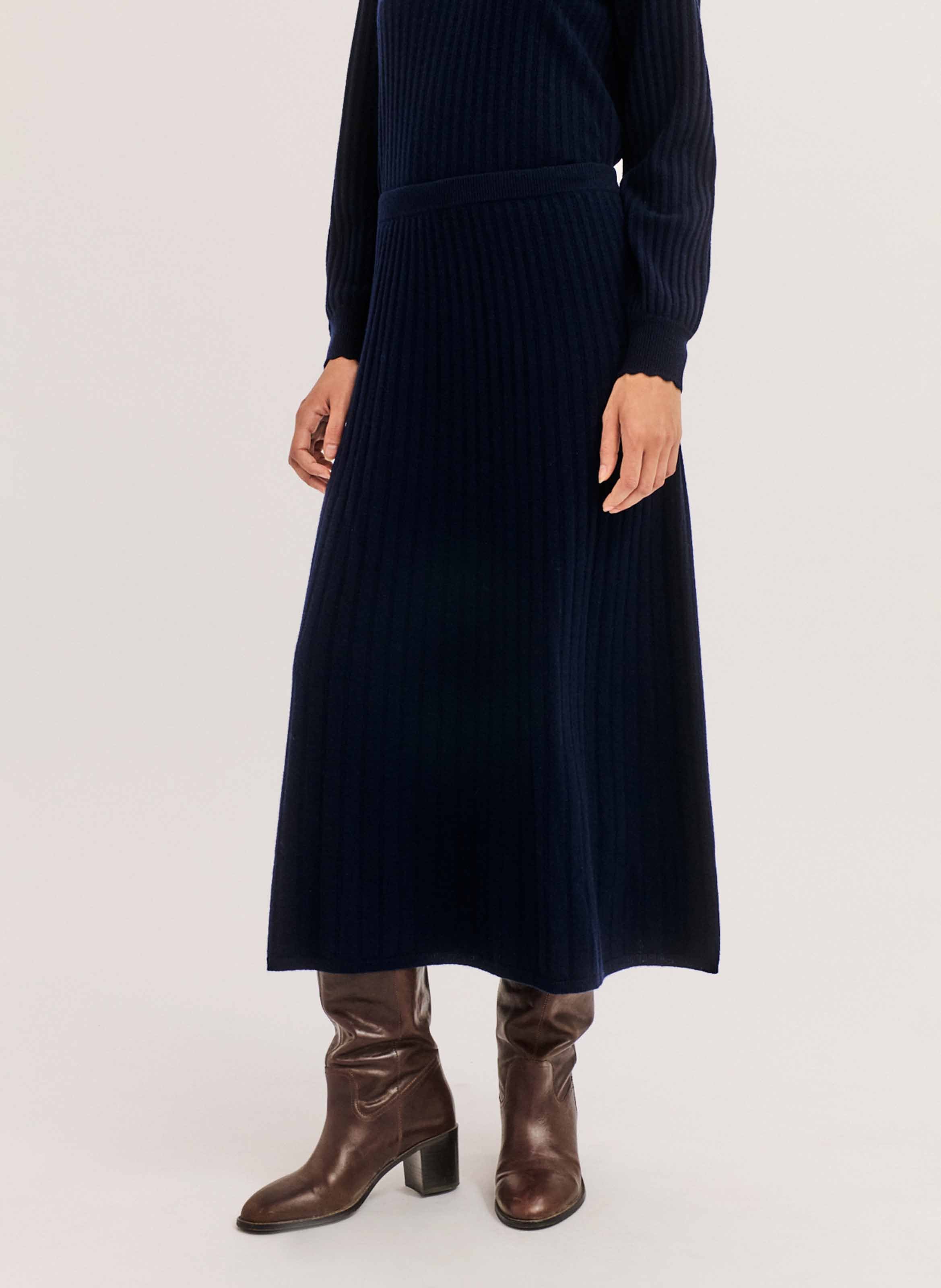 Jupe midi évasée en laine PABLO Bleu