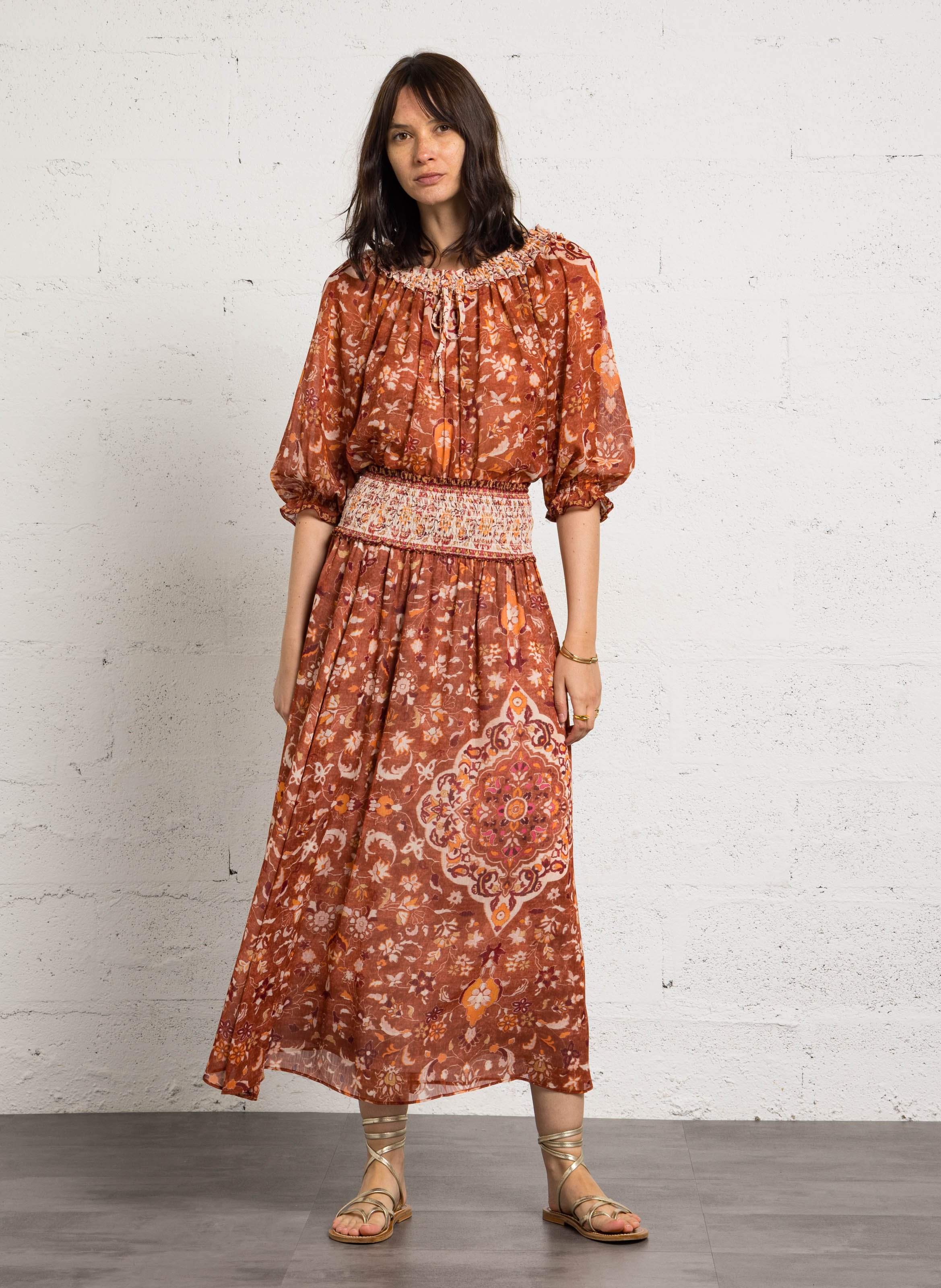 Ausgestellter Midirock mit Print SUD EXPRESS Orange