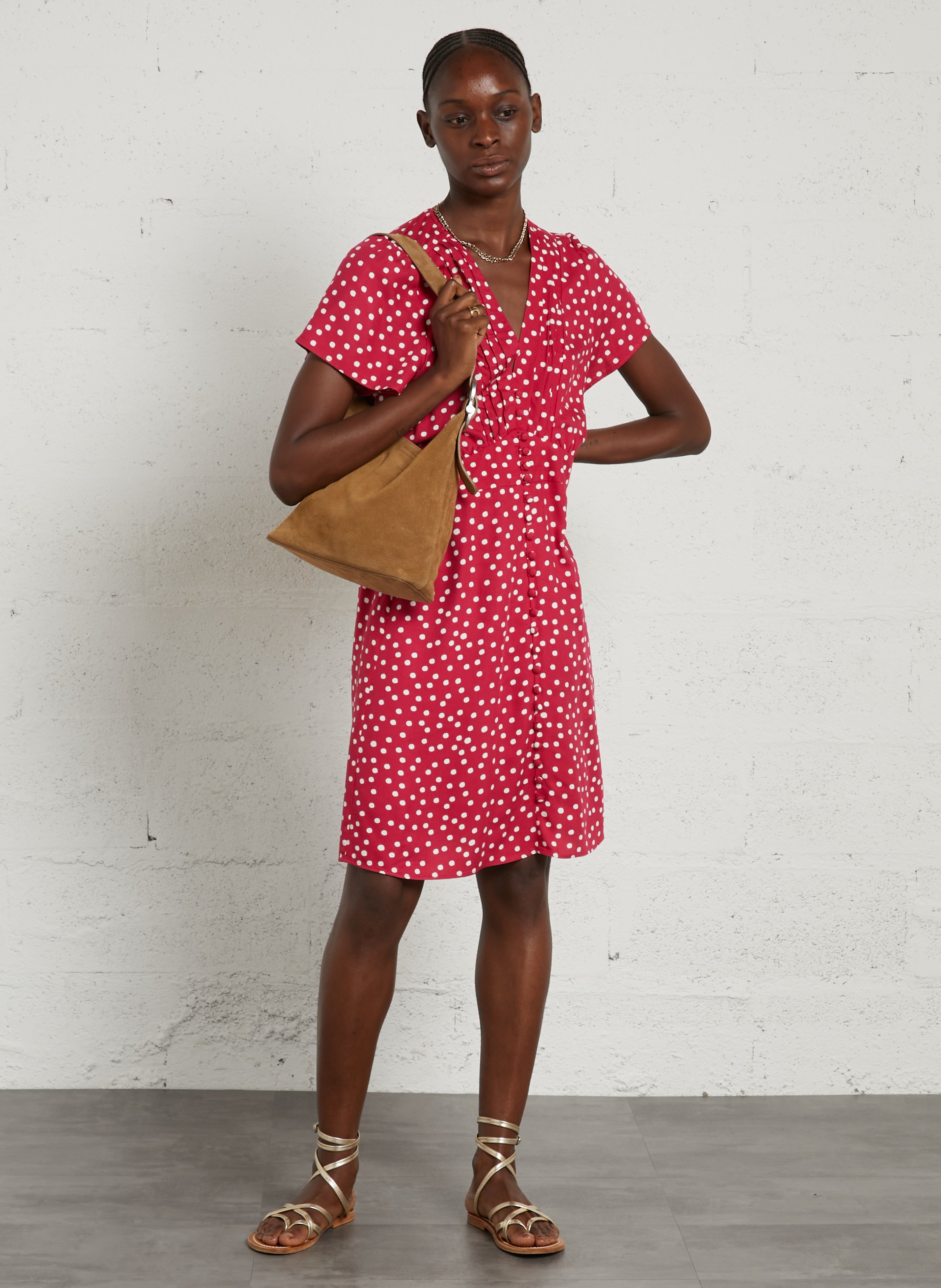 Sac besace en cuir velours IKKS Beige