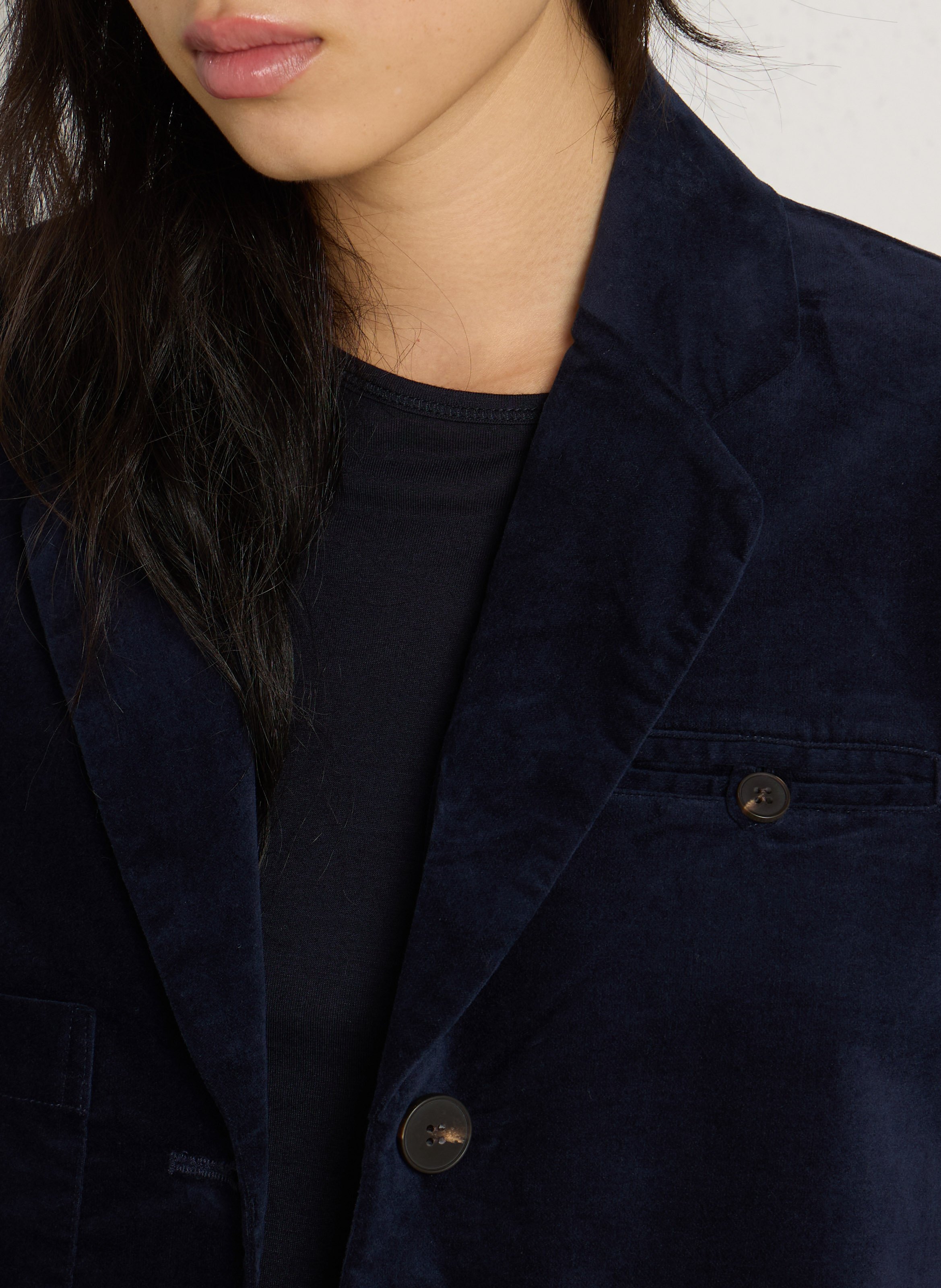Slim velvet blazer in blended cotton NICE THINGS Blue