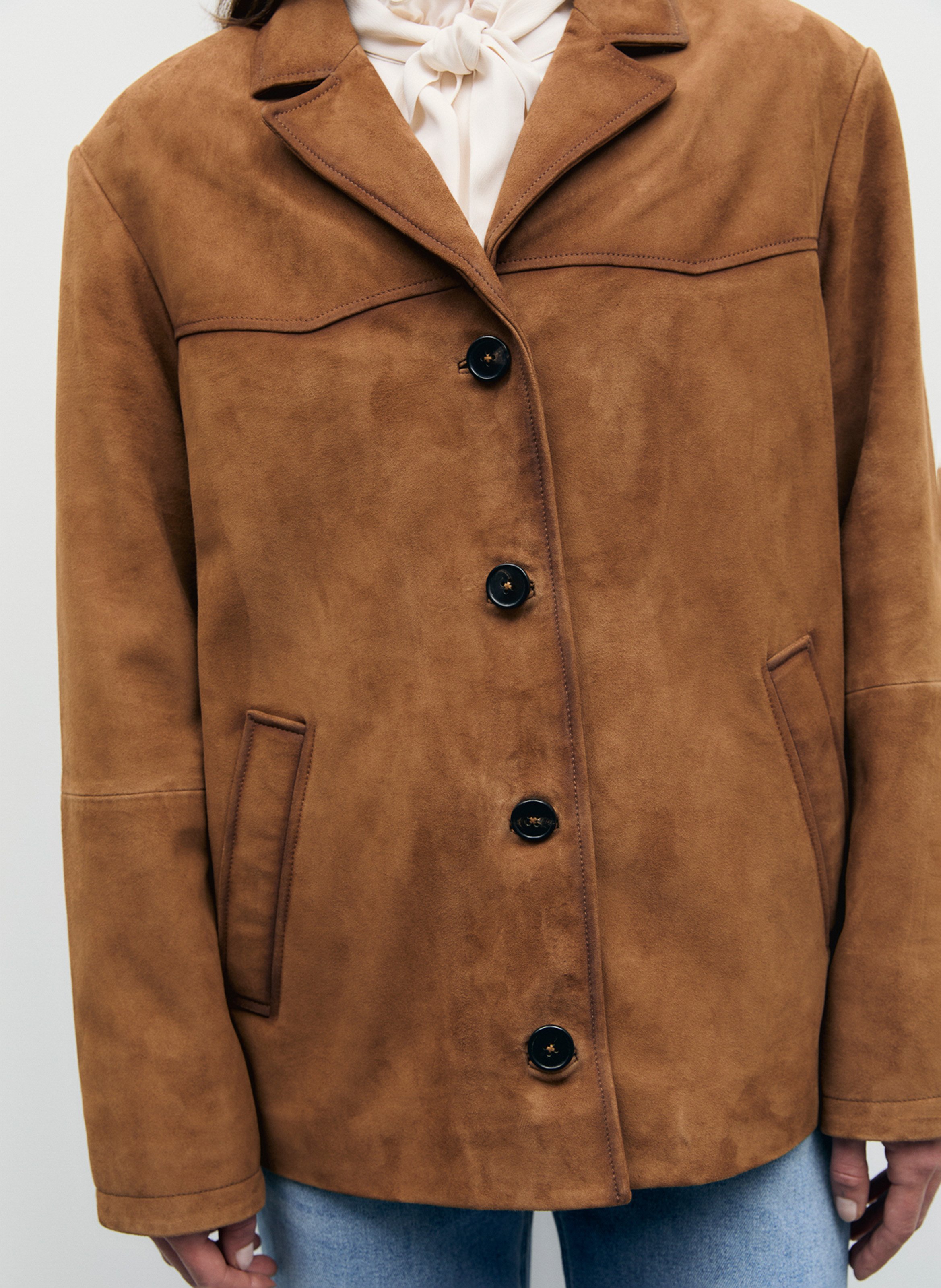 Veste col tailleur en cuir GERARD DAREL Bruin