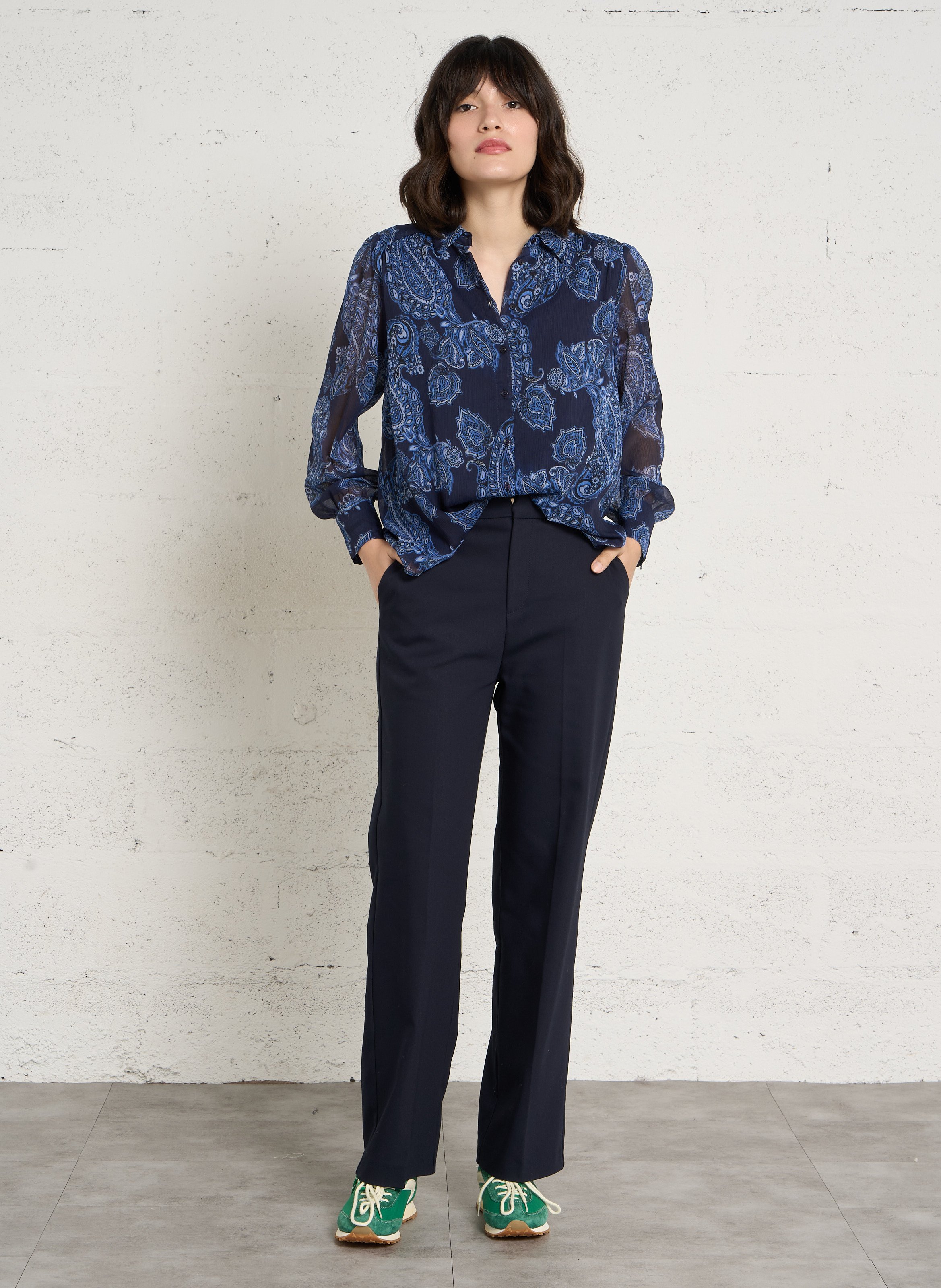 Straight shirt with classic collar floral print SUD EXPRESS Blue