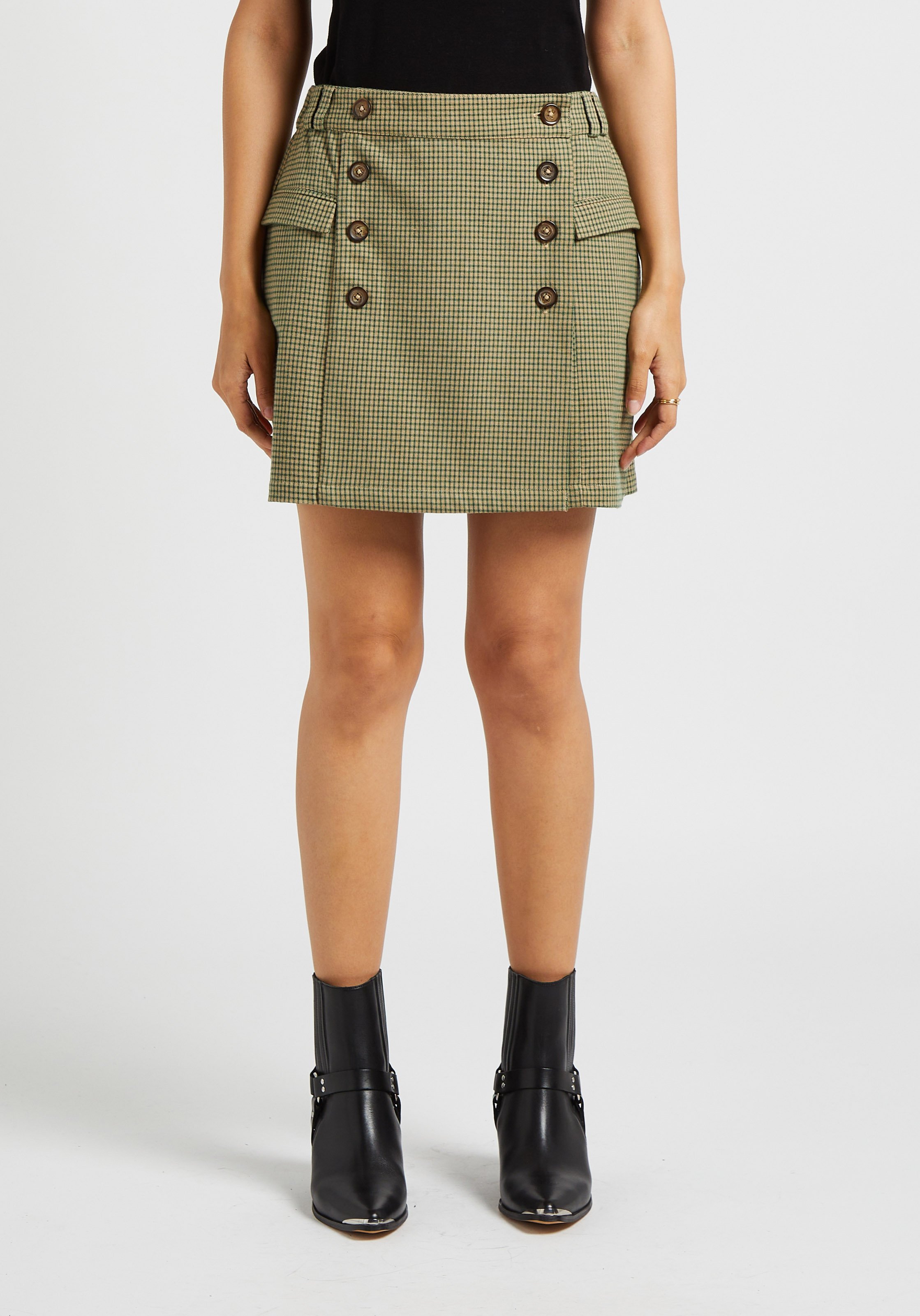Jupe courte détail boutonné en coton  EMILE ET IDA Vert