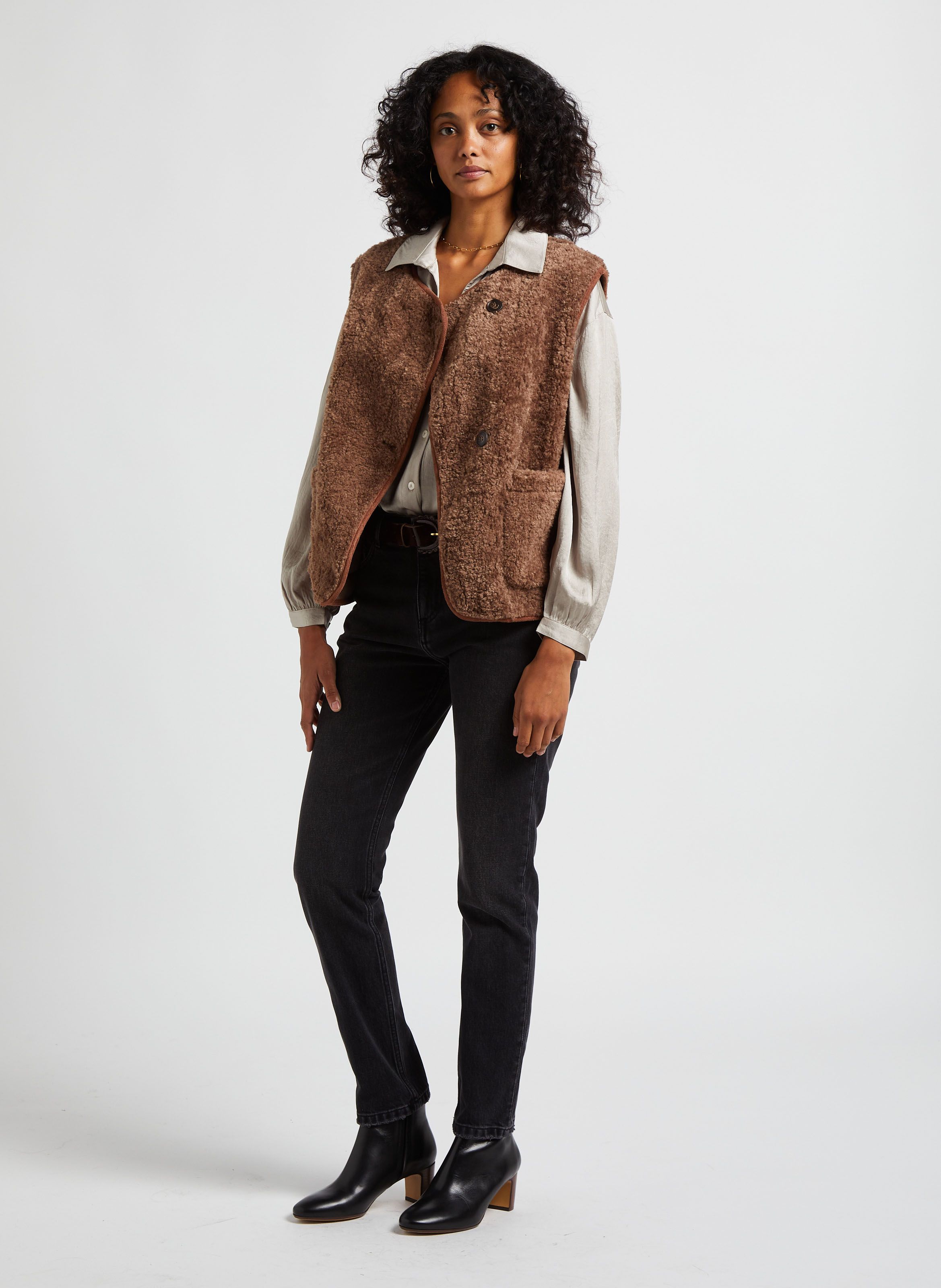 Fake Fur Round-neck Jacket Brown The Korner - Women | Place des