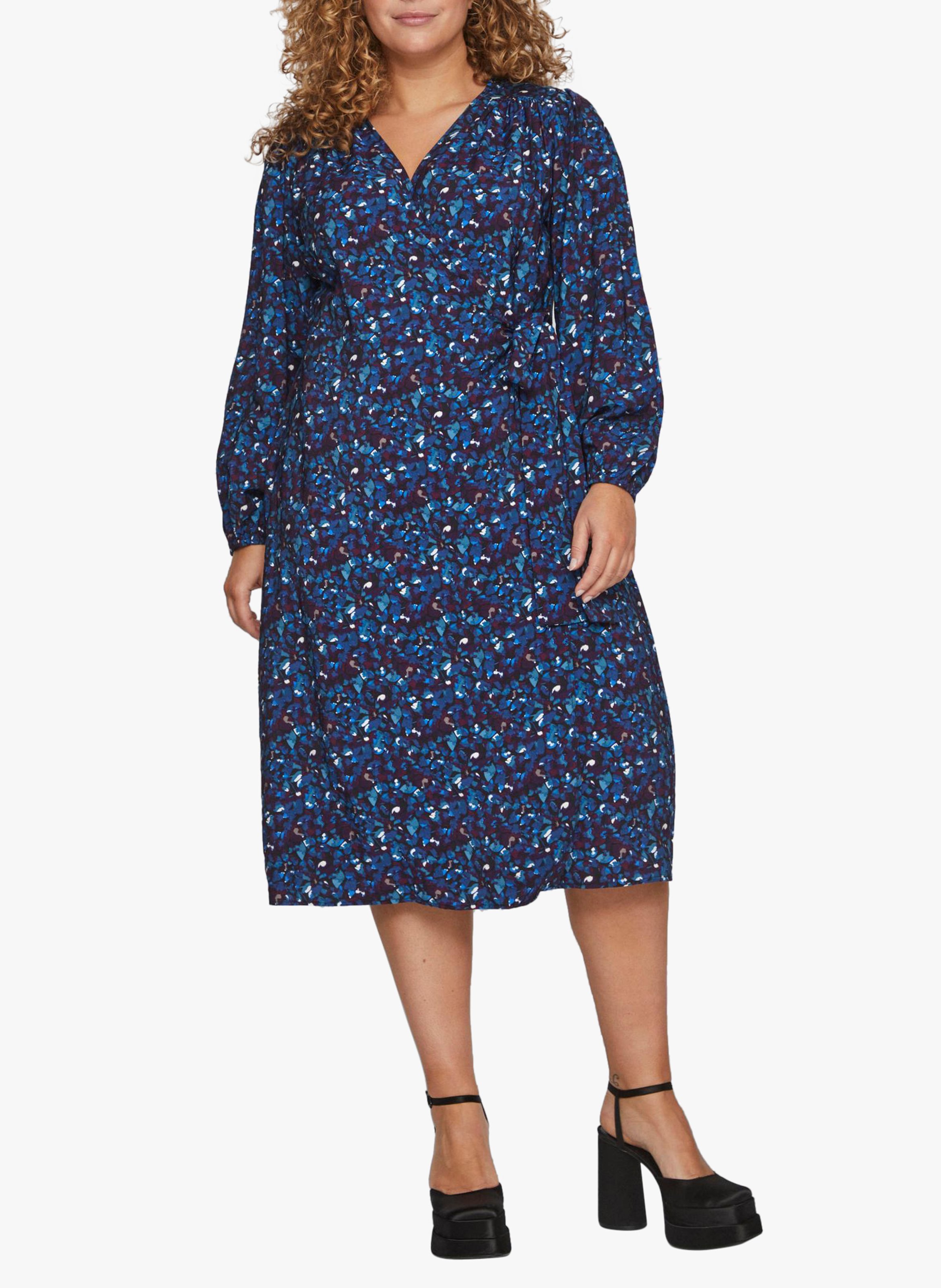 Bedrucktes Midi-Wickelkleid Schwarz