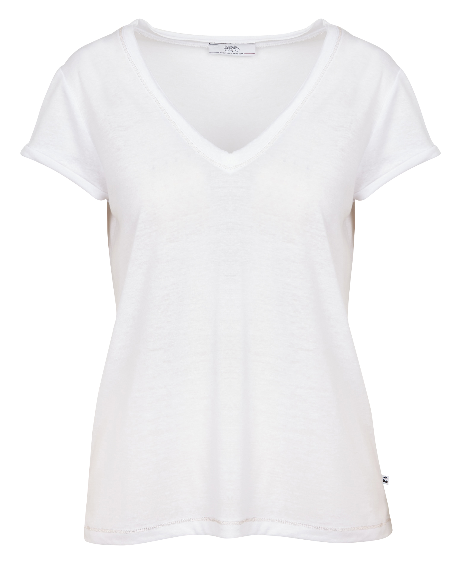 Straight V-neck T-shirt with screen print White