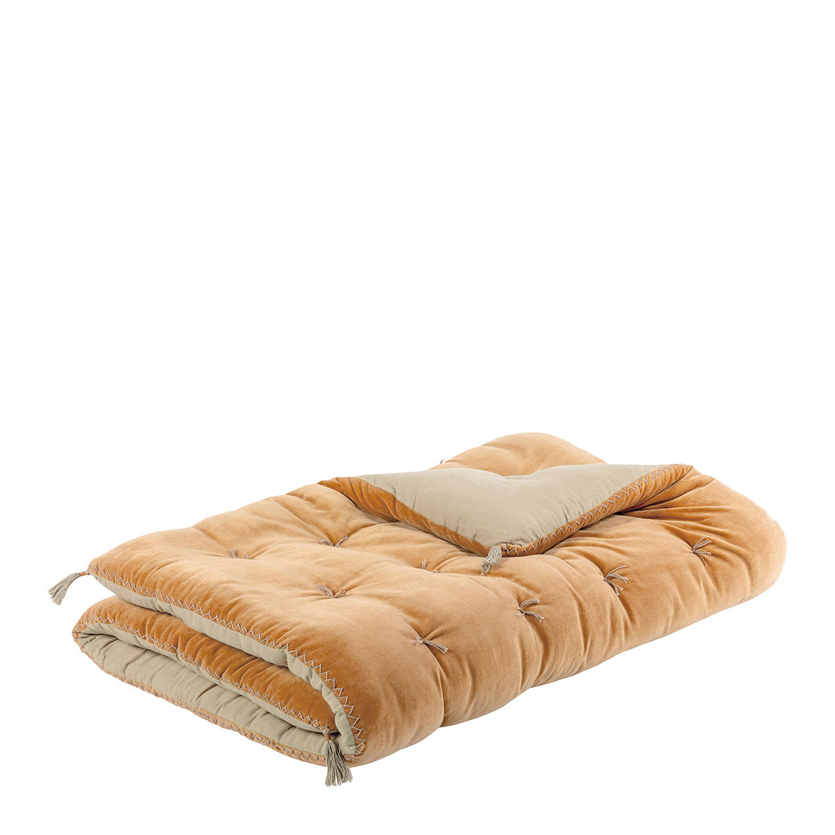 Futon mattéo en velours de coton et lin - 180 x 80 cm - abricot BLANC D'IVOIRE Orange