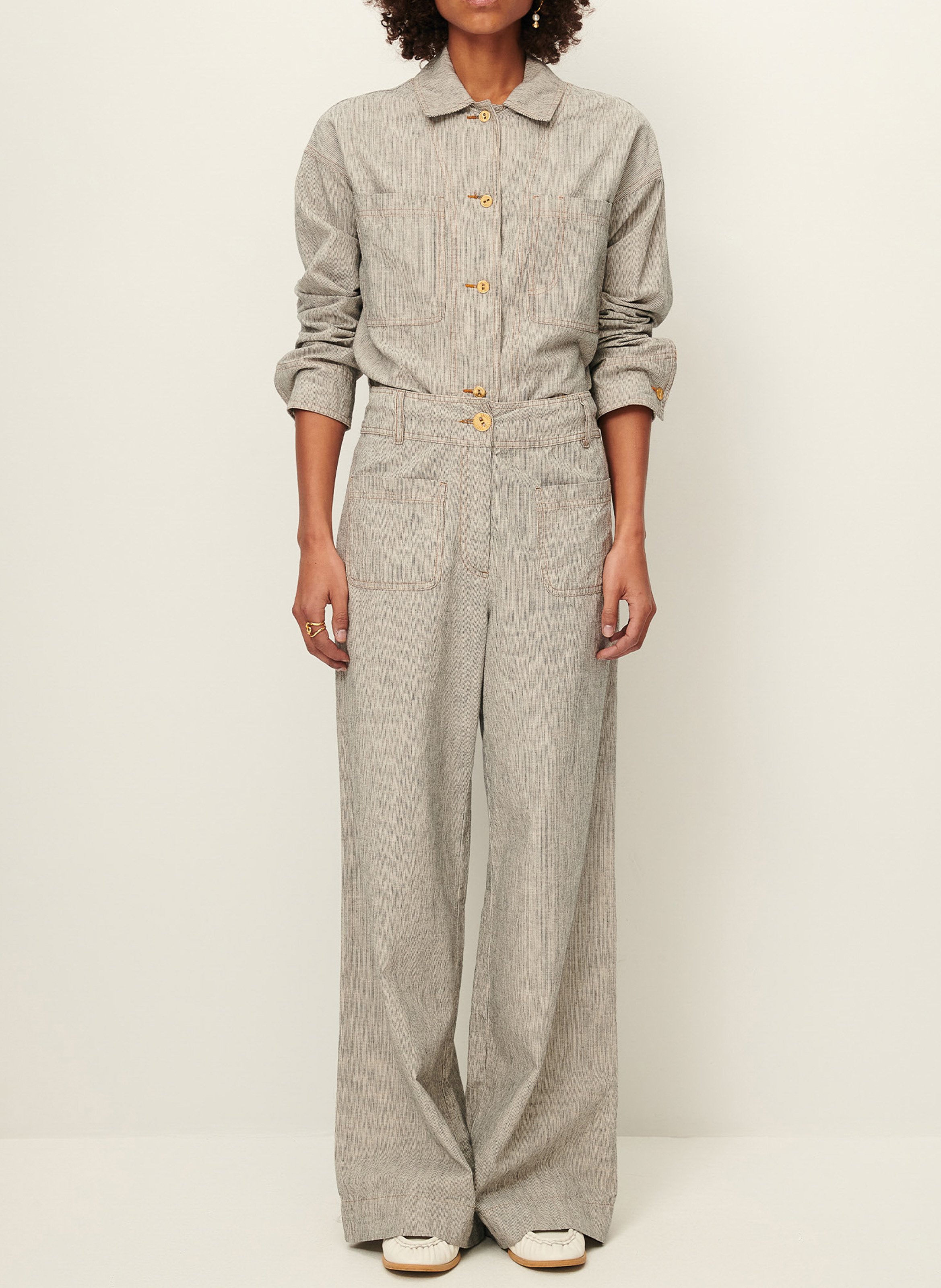 Linen- and cotton-blend straight overshirt with classic collar SESSUN Grey