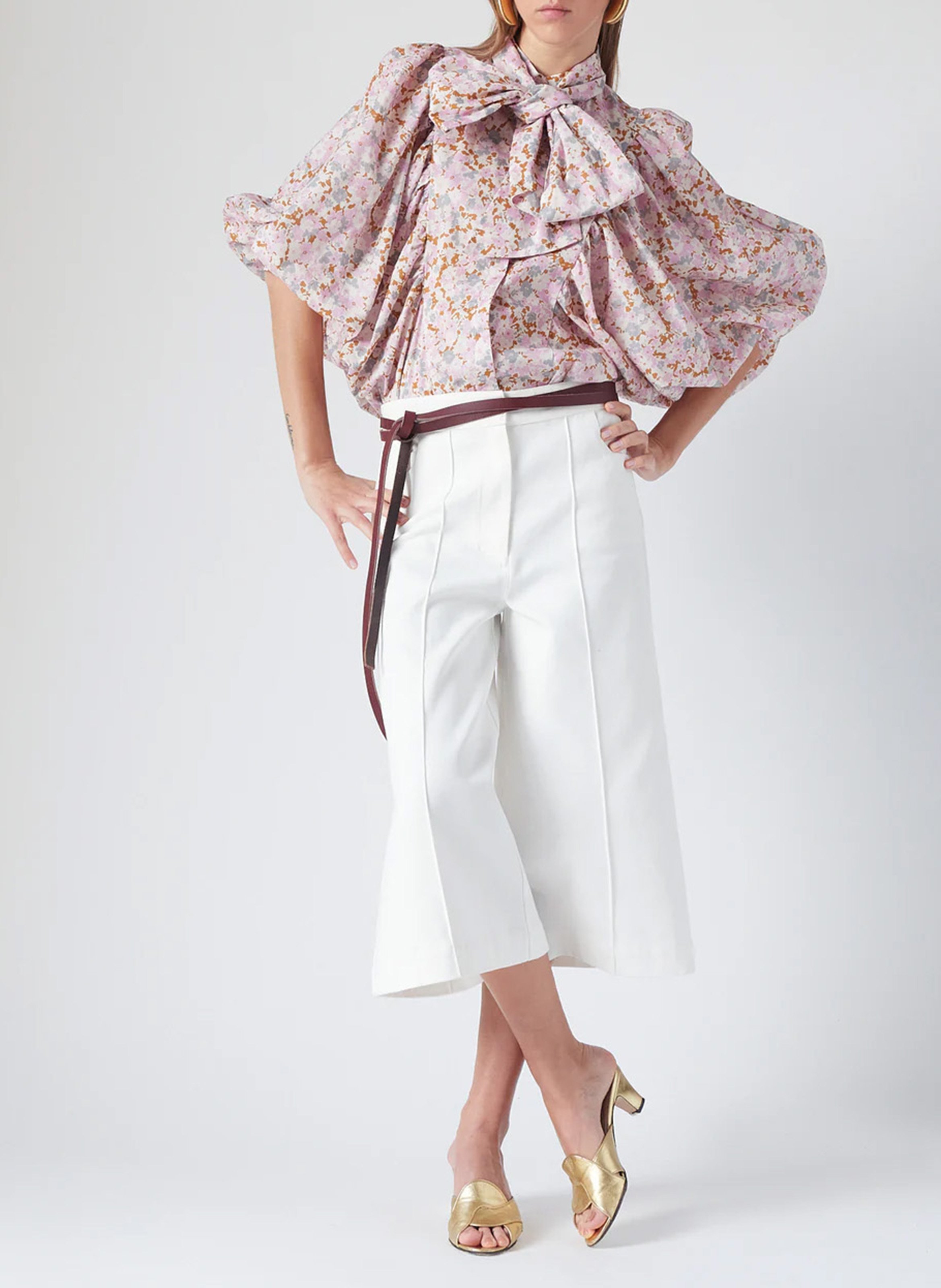 Blouse ample col montant en coton THE LABEL EDITION Rose