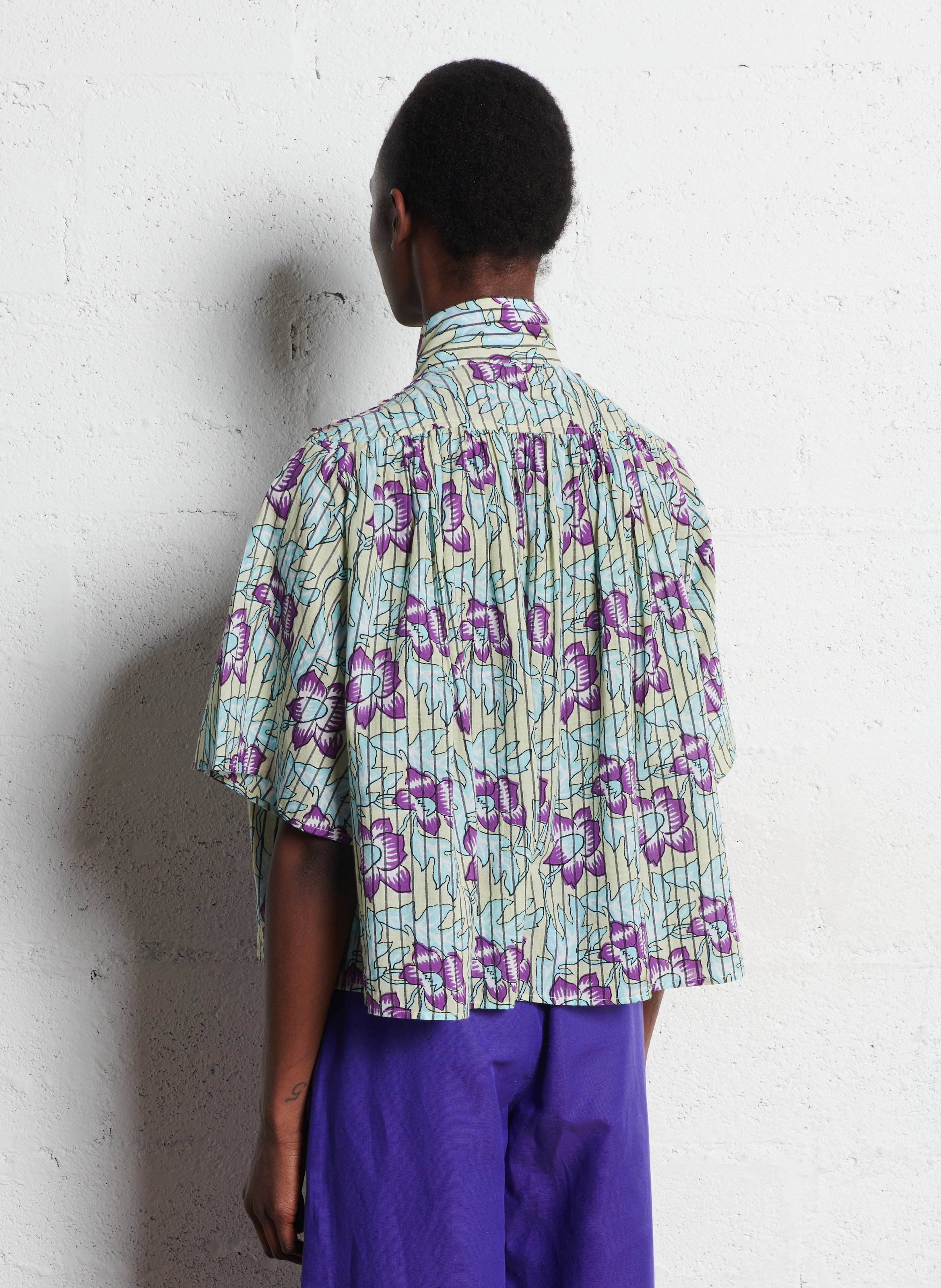 Printed blouse with tassel embroideries V DE VINSTER Purple