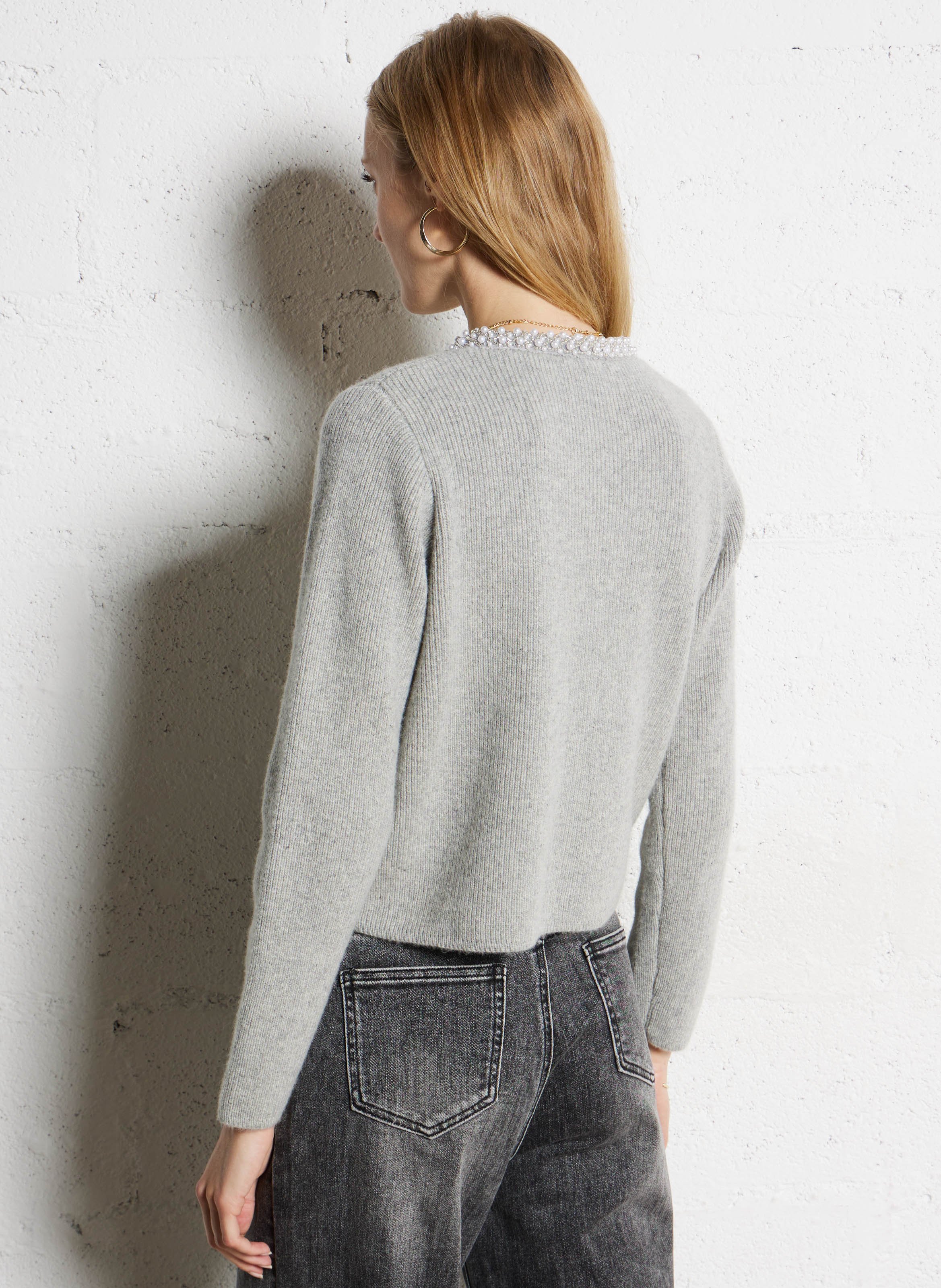 Gilet col rond en laine mélangée SUNCOO Gris