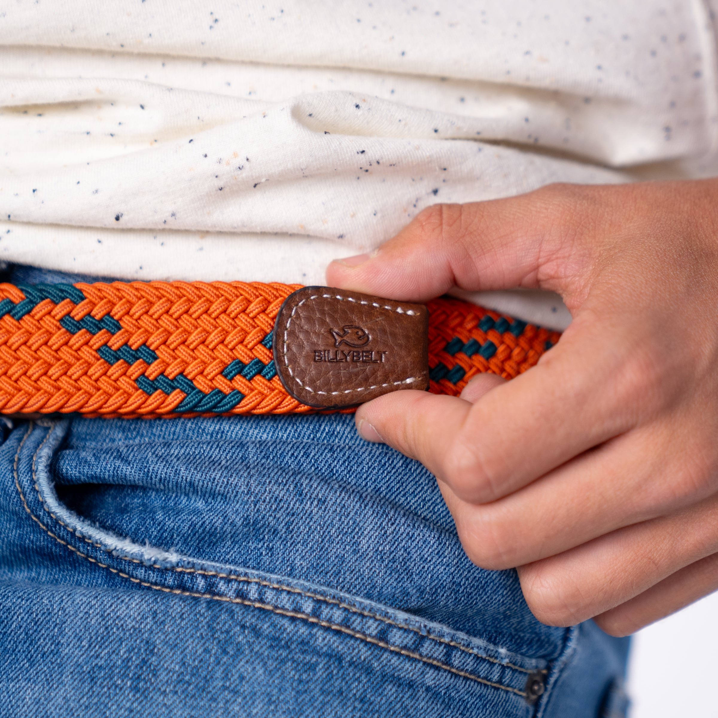 Multicolored braided elastic belt BILLYBELT Orange