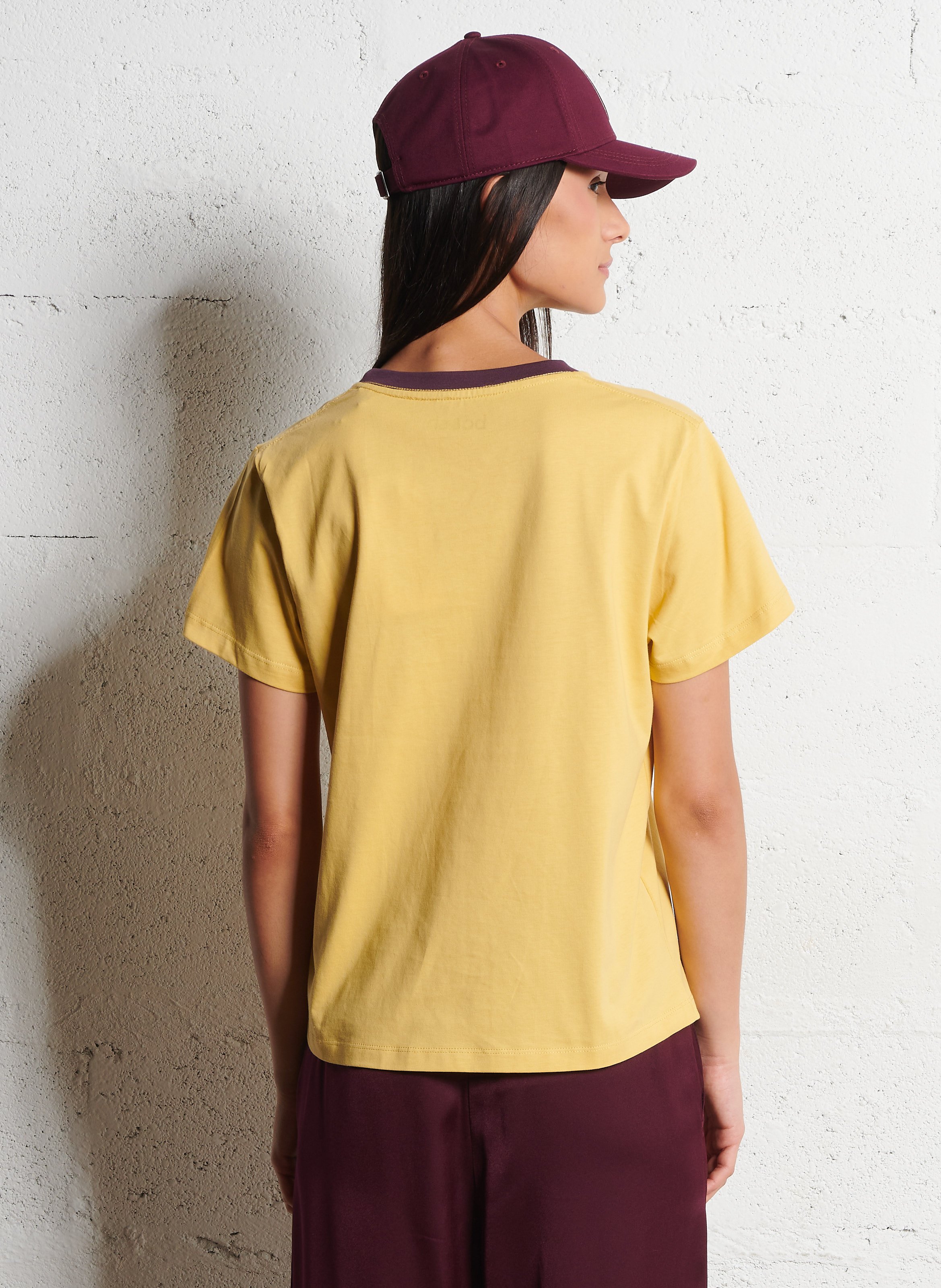 Straight round-neck cotton T-shirt with screen print BA&SH Yellow