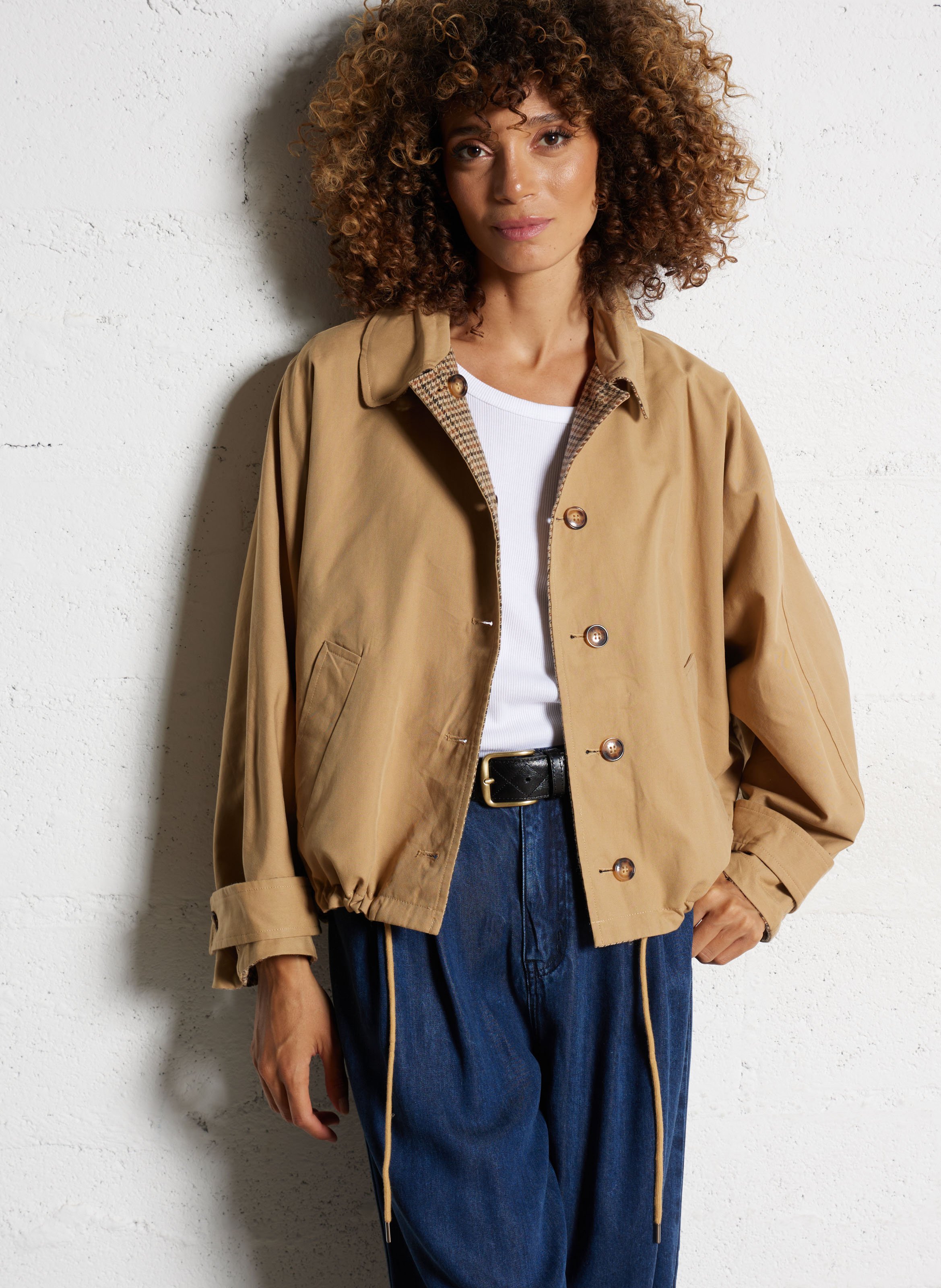 Parka col chemise en coton mélangé LA PETITE ETOILE Marron