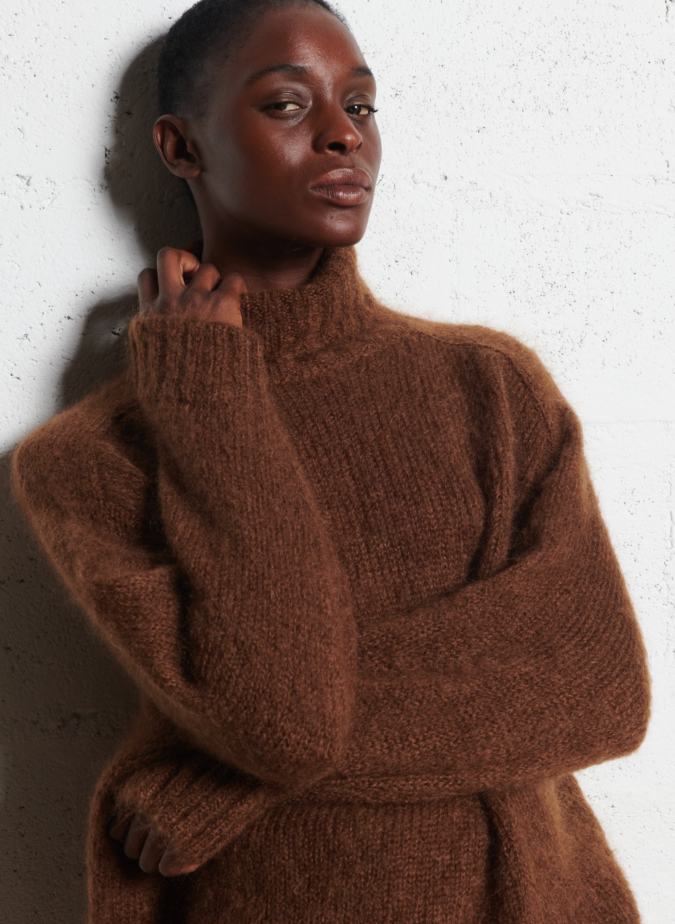 Pull col roulé en laine mélangée DES PETITS HAUTS Marron