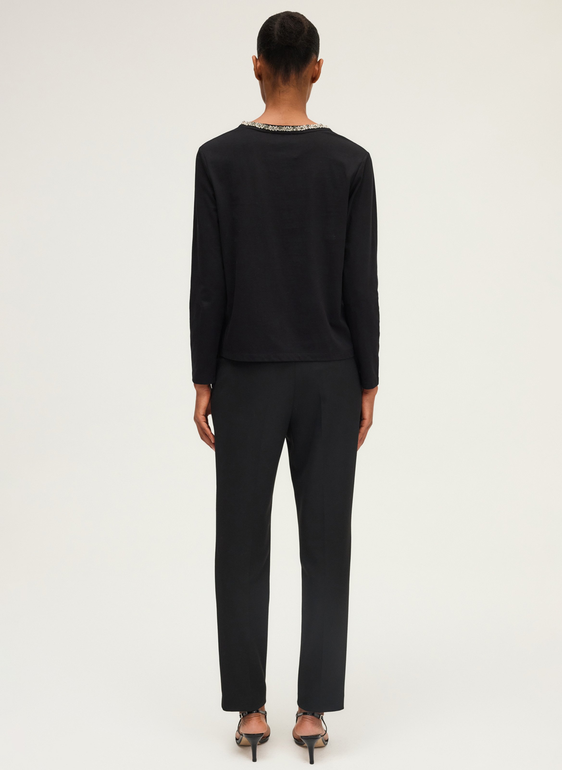 Tee-shirt droit col rond orné de strass en coton PABLO Noir