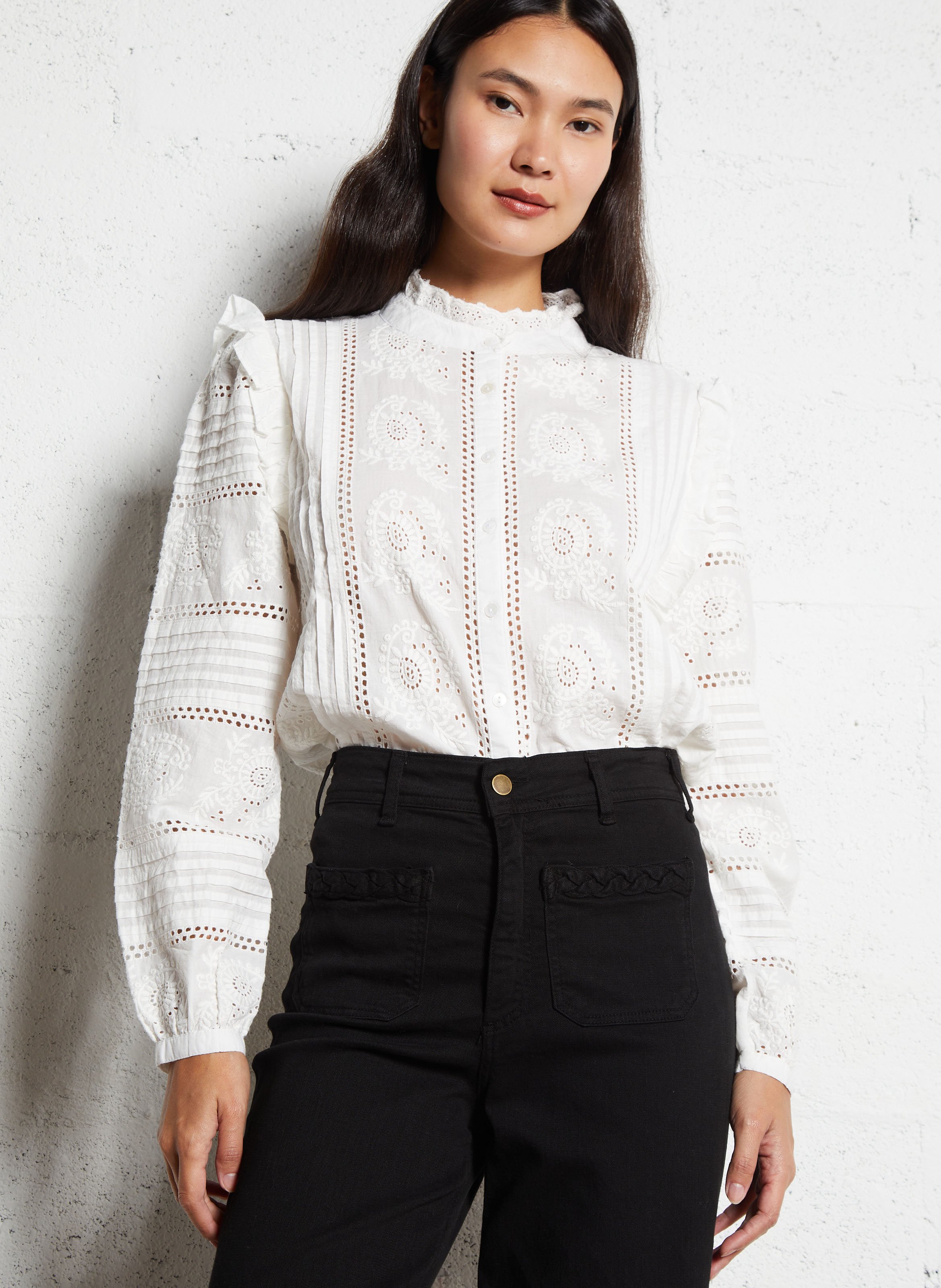 High-neck cotton shirt MAISON HOTEL Beige