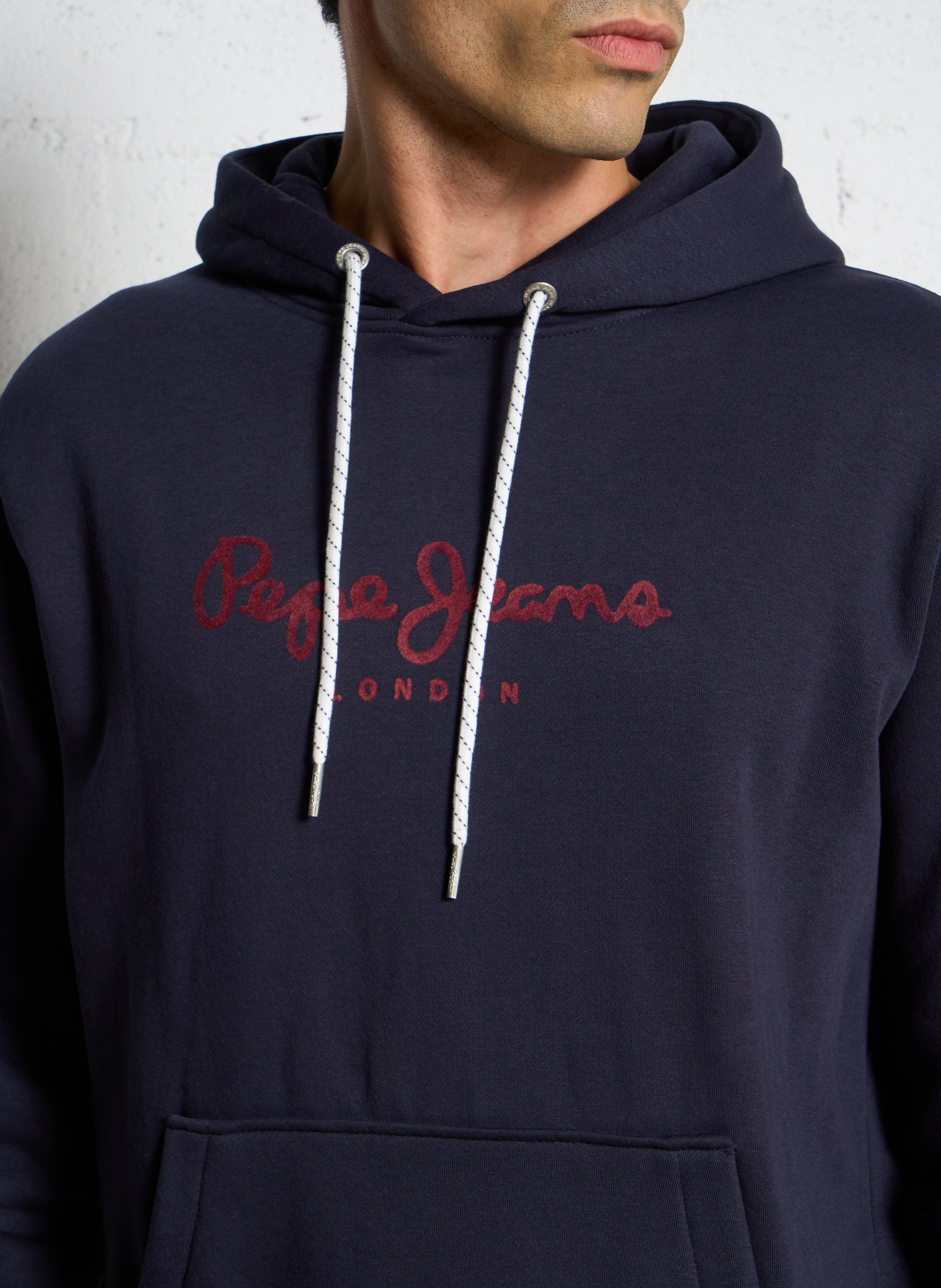 Hooded sweatshirt with velvet screen print in blended cotton. PEPE JEANS Blue