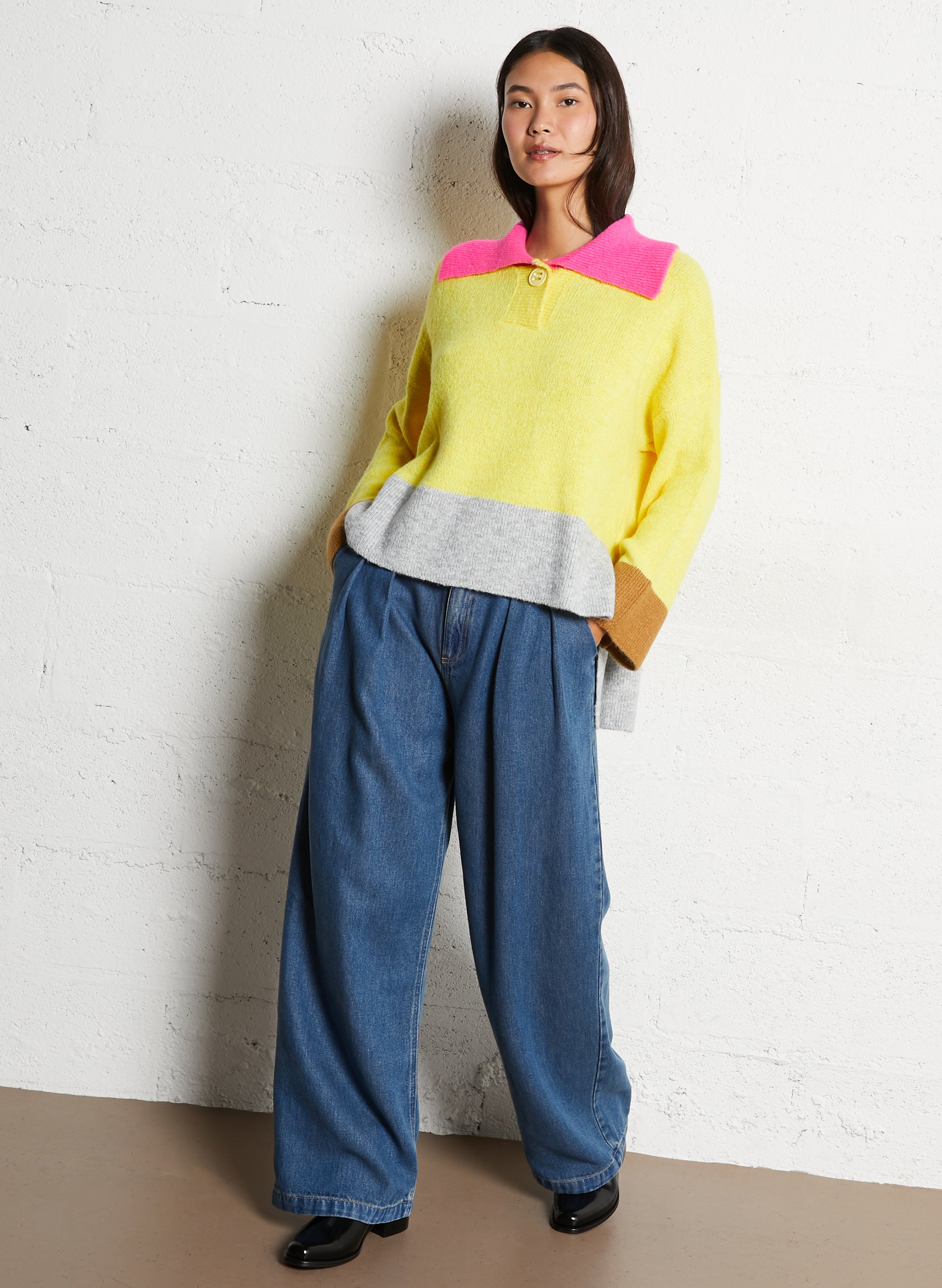 Pull oversize col classique  DR BLOOM Jaune