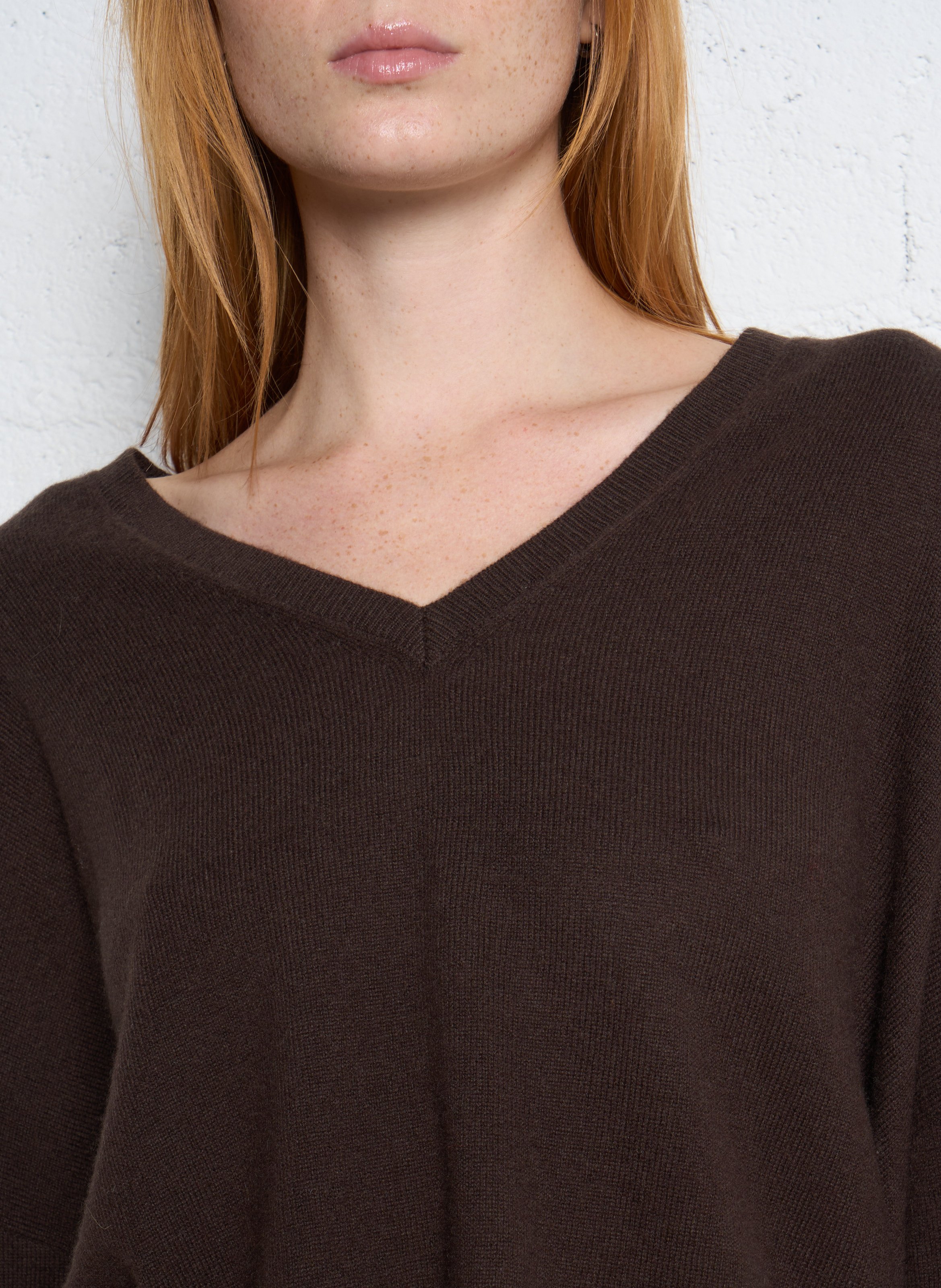 Pull col v en cachemire  SUD EXPRESS Marron