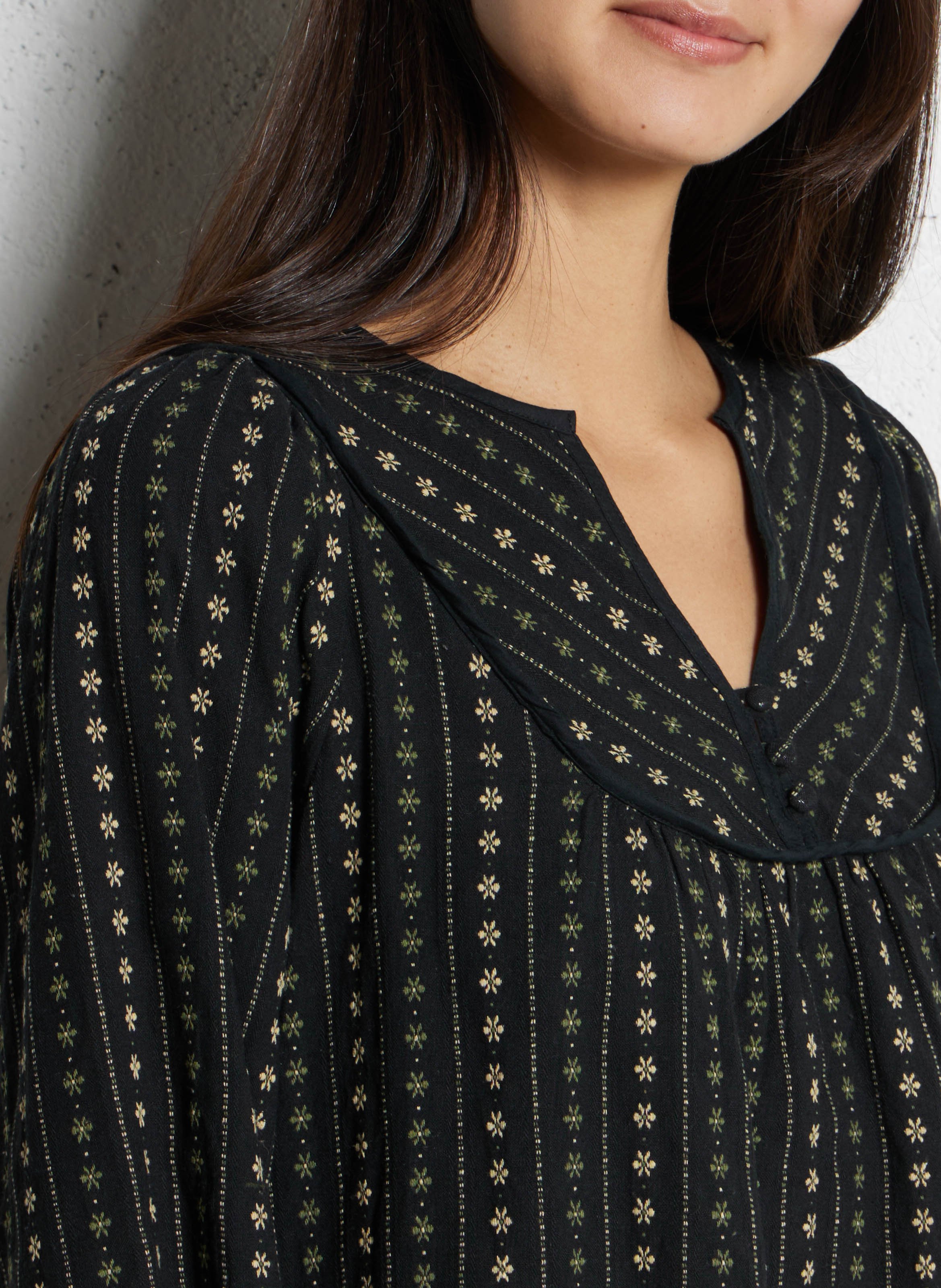 Baumwollkleid mit V-Ausschnitt THE KORNER Schwarz