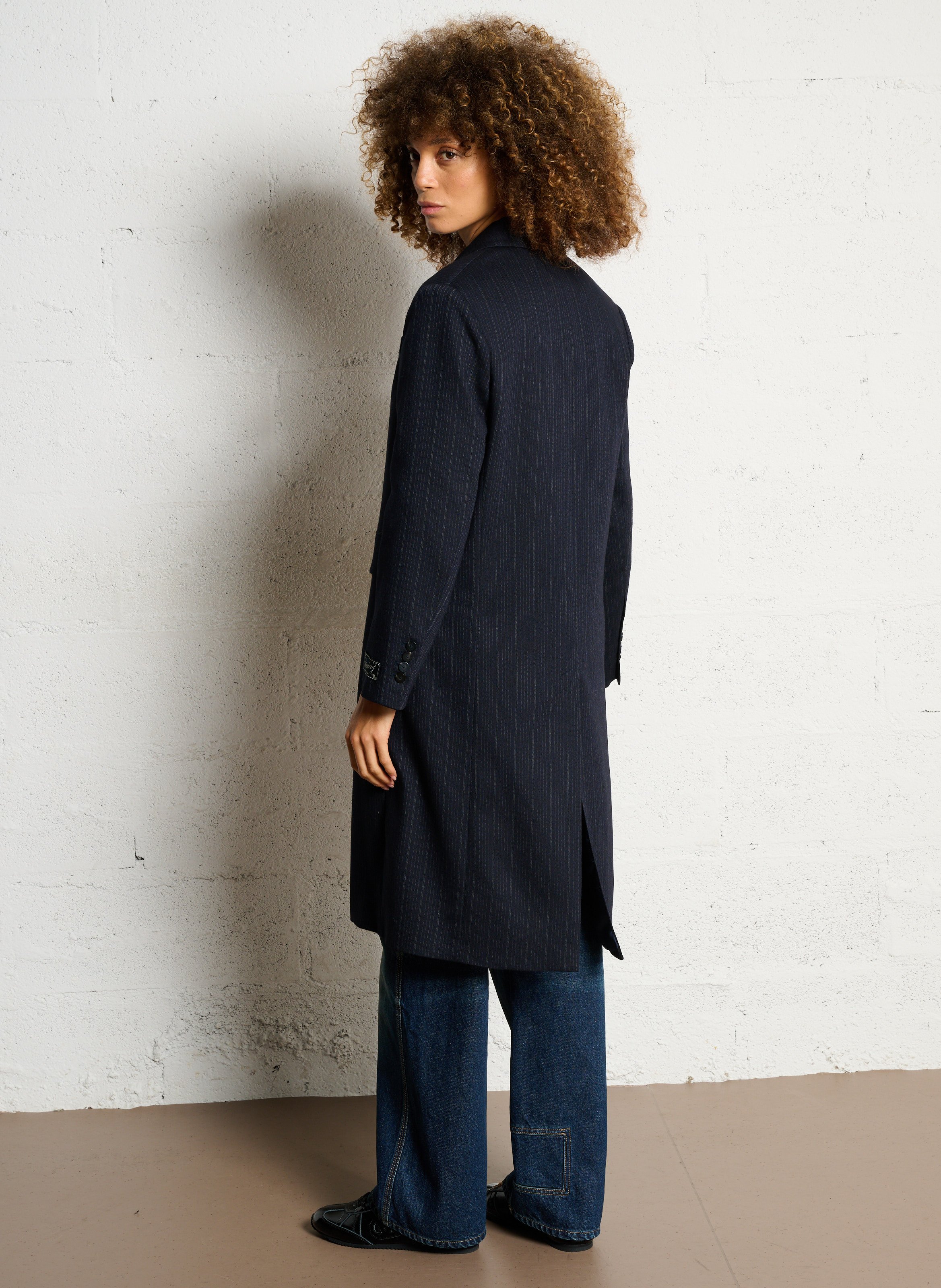 Veste longue droite col tailleur MARGAUX LONNBERG Bleu