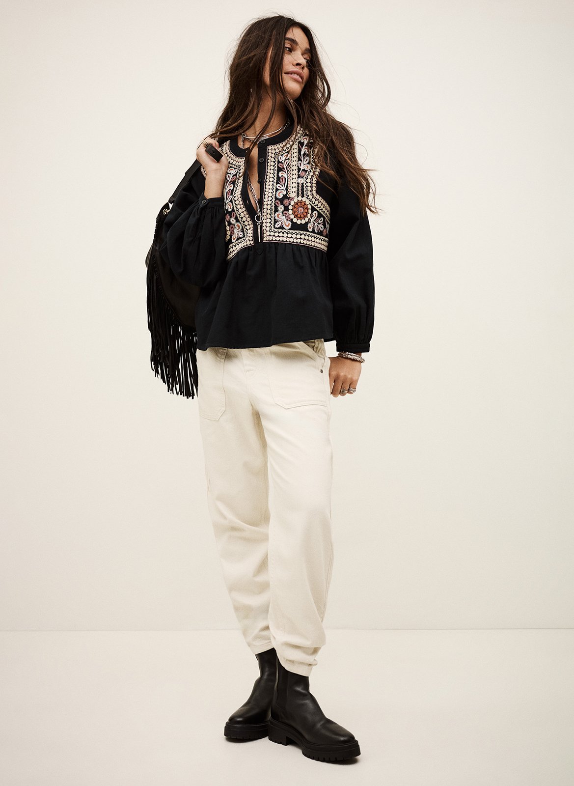 Top droit col rond en coton BA&SH Noir