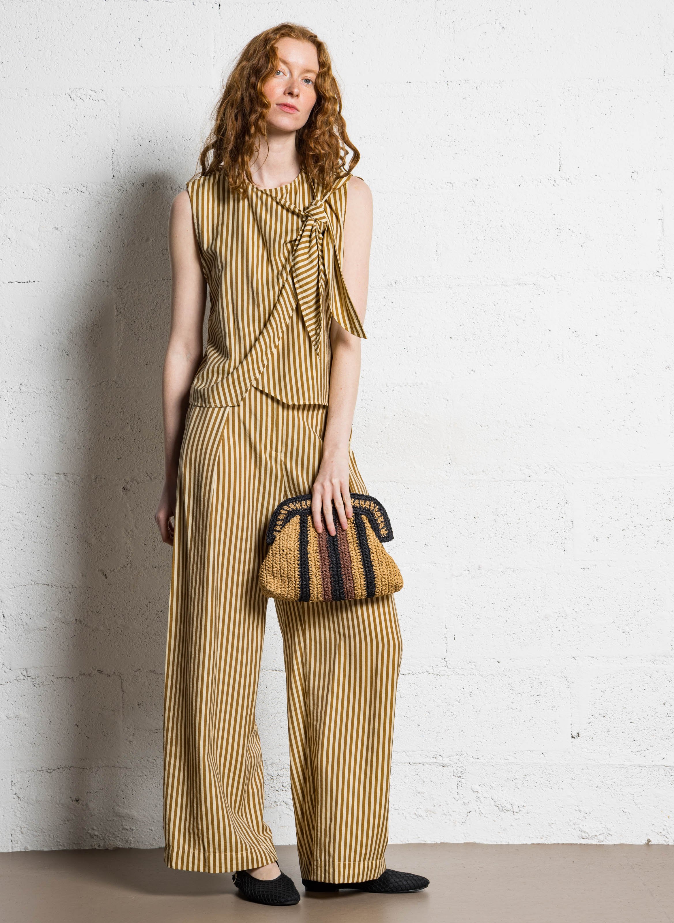 Striped raffia hand clutch SUNCOO Beige