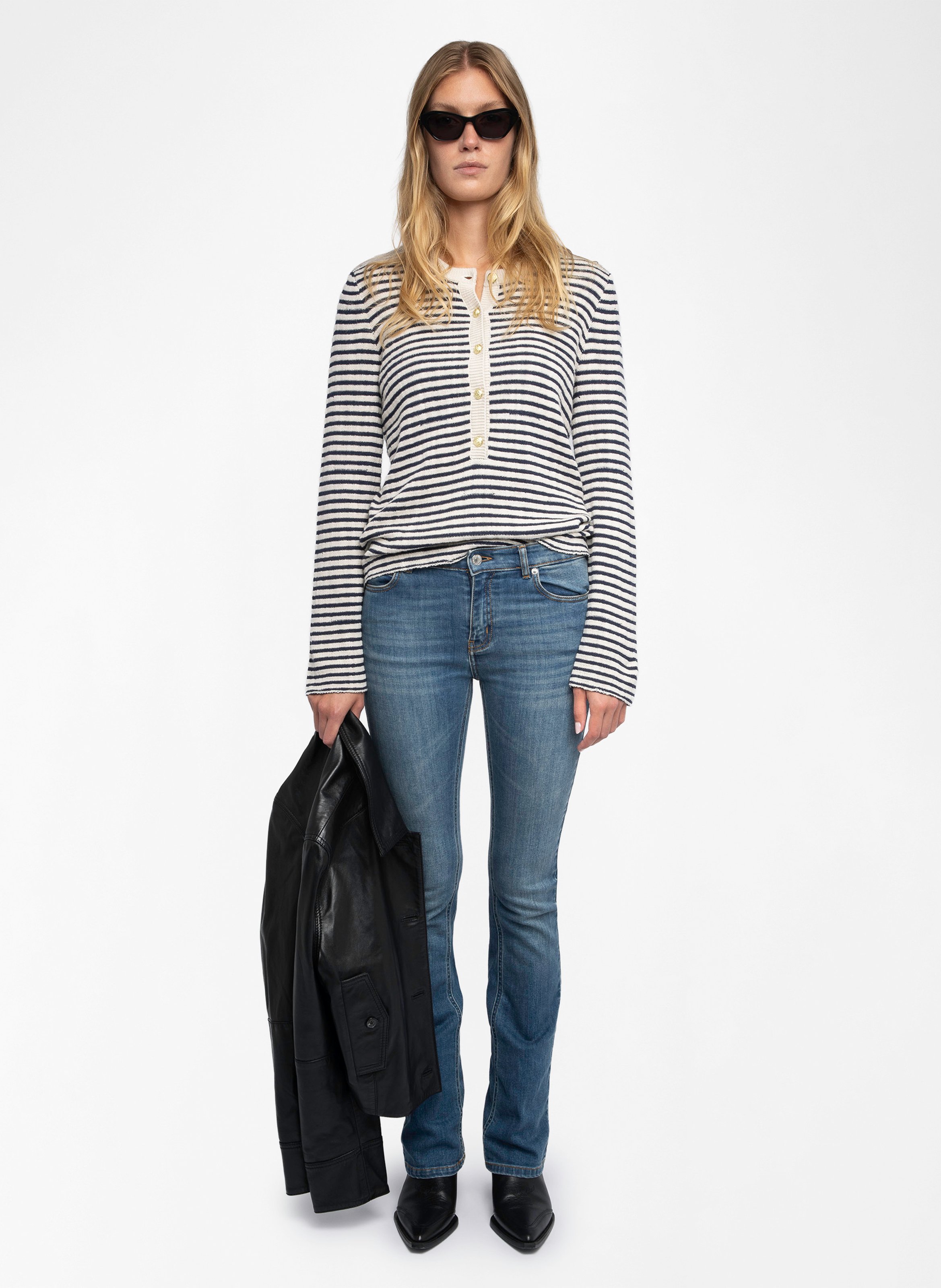 Pull boutonné rayé en coton mélangé ZADIG&VOLTAIRE Bleu