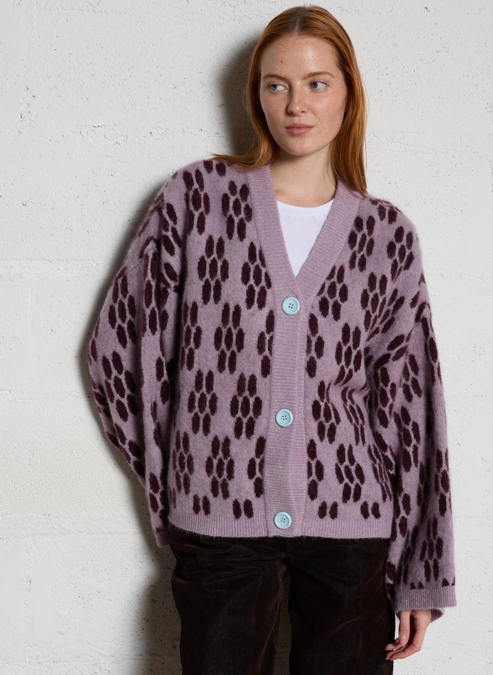 Gilet oversize col V imprimé en alpaga et laine AMERICAN VINTAGE Violet