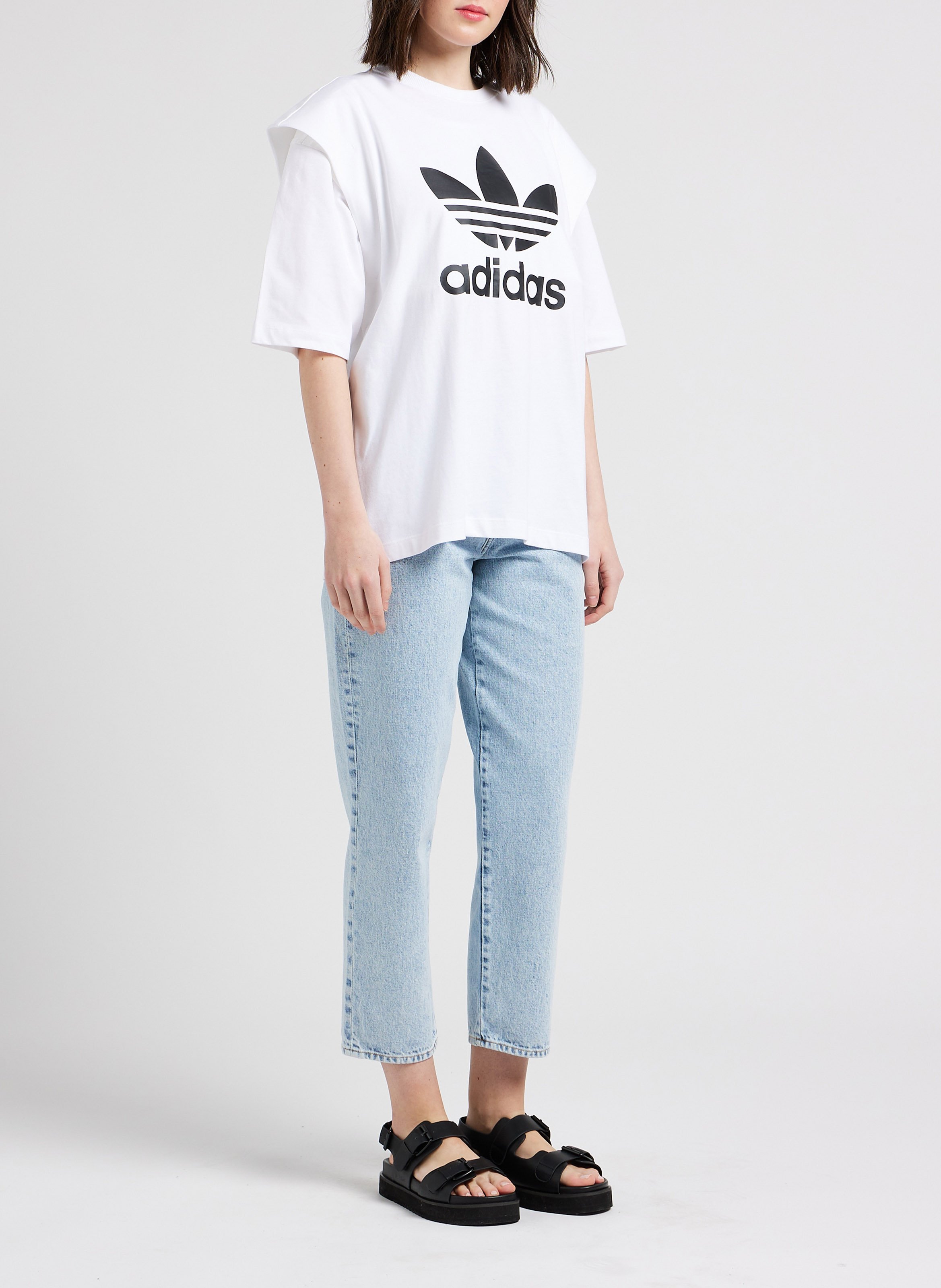 Tee-shirt col rond logo sérigraphié en coton  ADIDAS Blanc