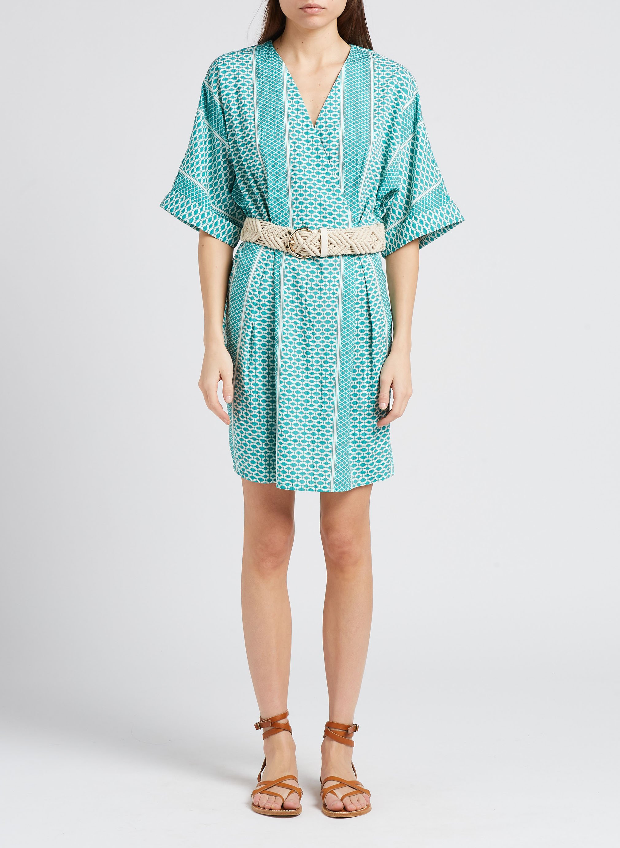 Robe courte col V imprimée VILA Vert