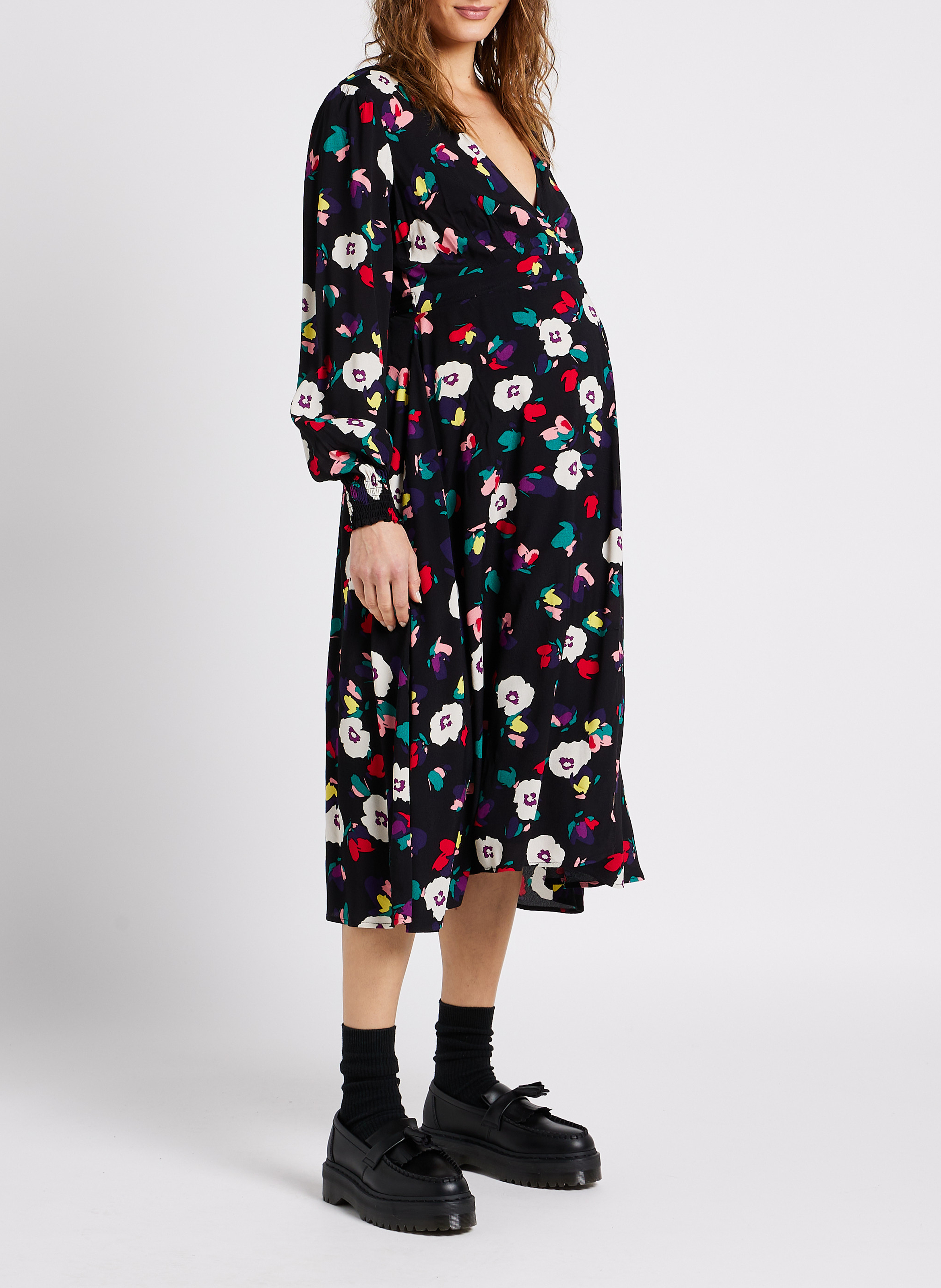 Robe midi col V imprimée floral  SERAPHINE Multicolore