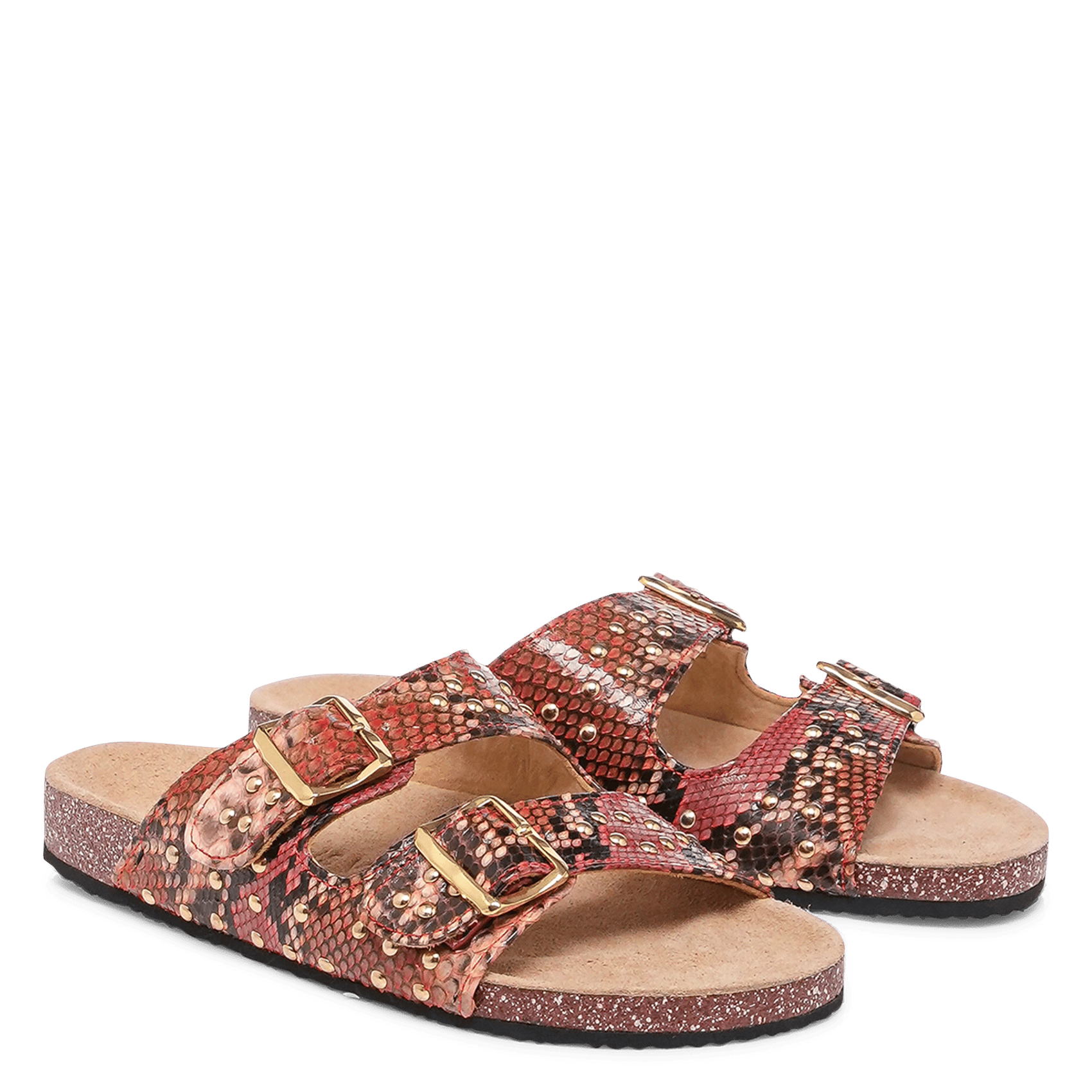 Sandales plates python à brides en cuir CLARIS VIROT Rose