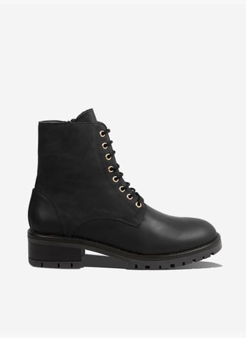 Bottines Plates Pour Femme - Bottines Lacets Cuir Synthétique Imperméables Style Rétro