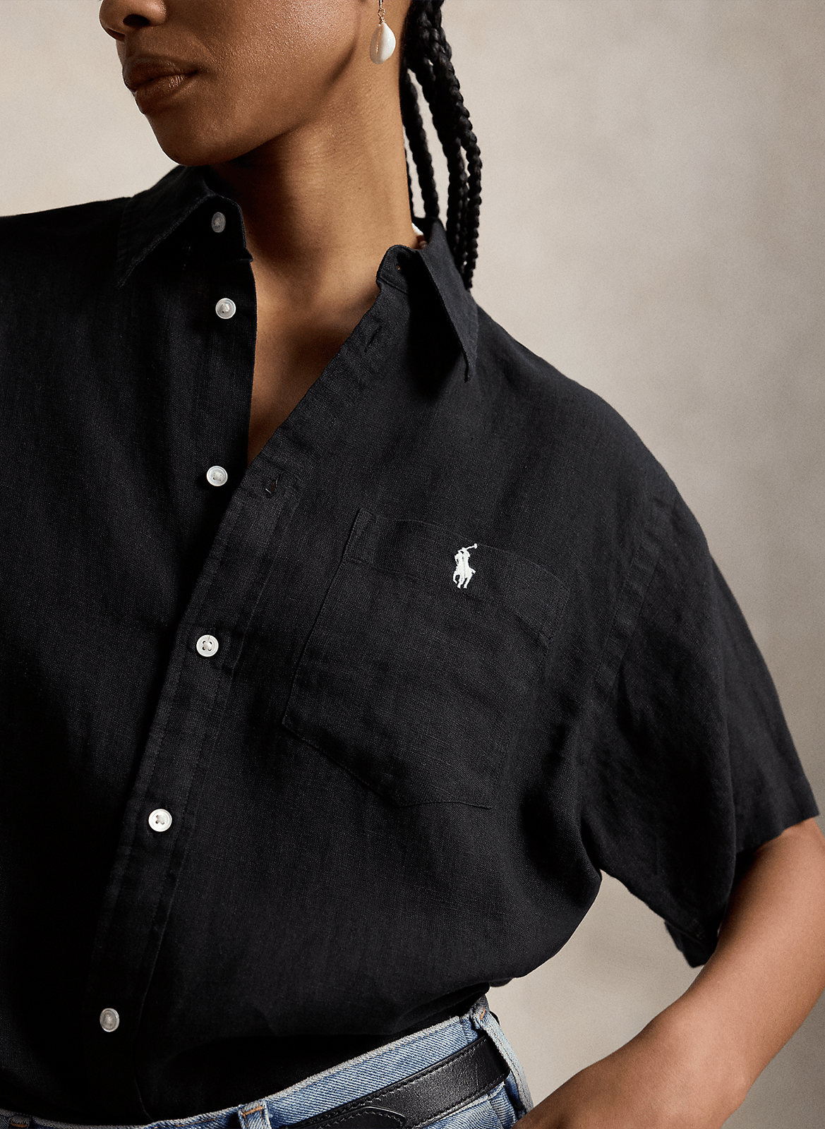Gerade geschnittenes Leinenhemd mit klassischem Kragen POLO RALPH LAUREN Schwarz